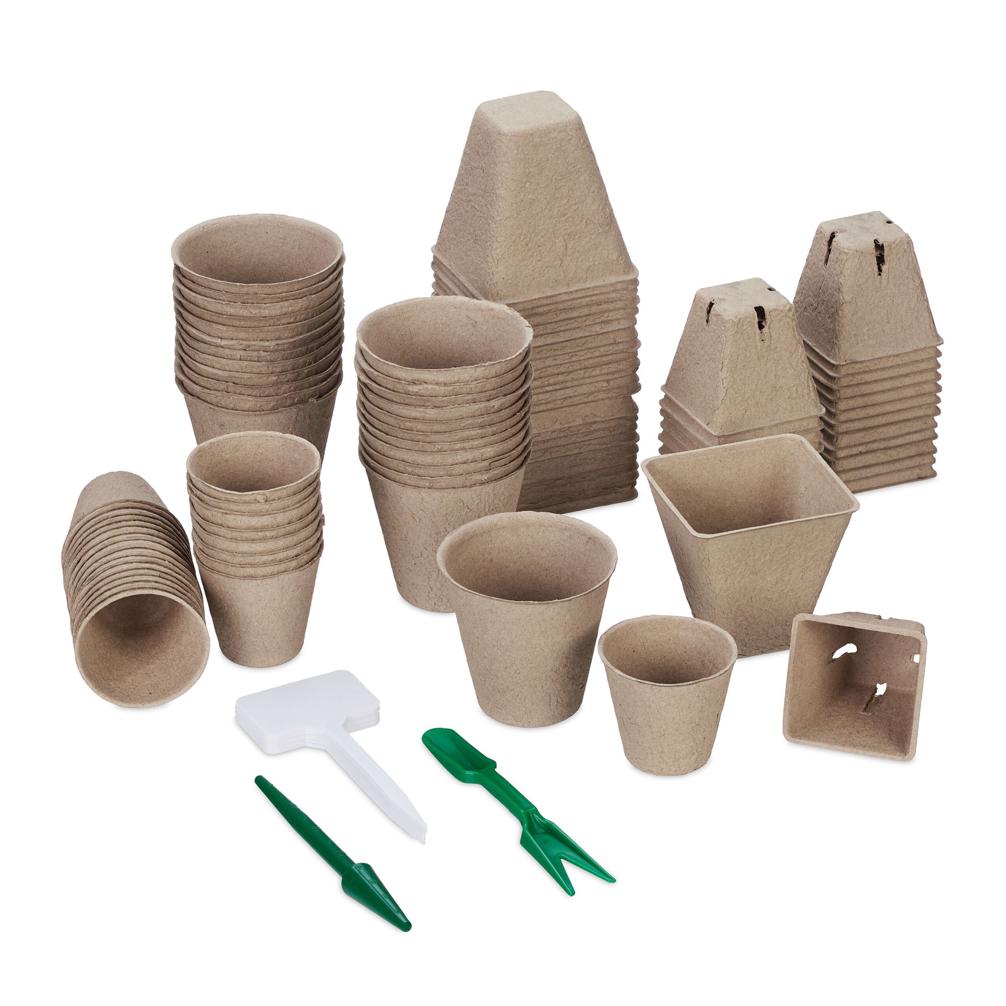 Anzuchttöpfe 96er-Set mit Zubehör Weiss-Dunkelgrün-Hellbraun
