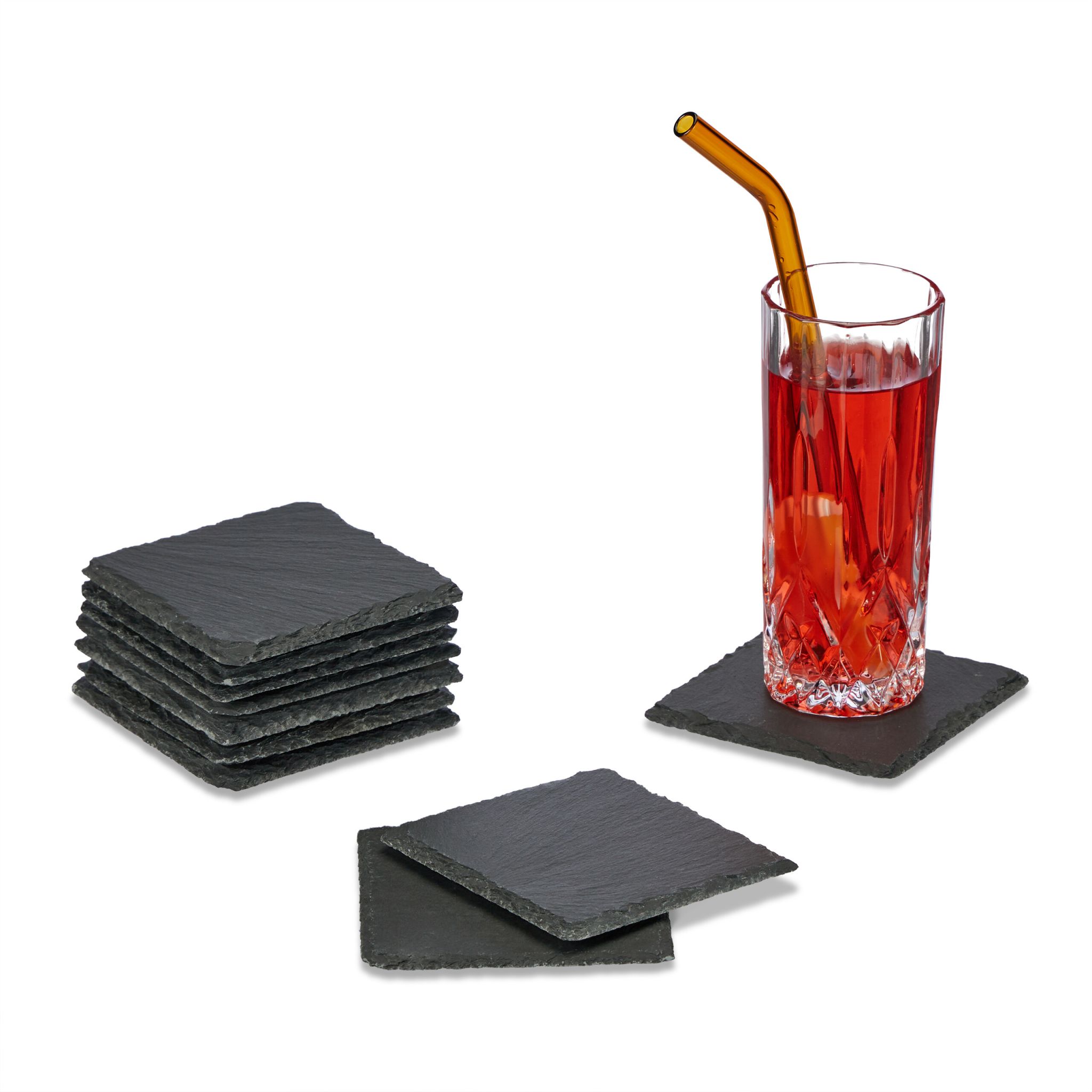 Schiefer Untersetzer 10x10cm 10er-Set Anthrazit