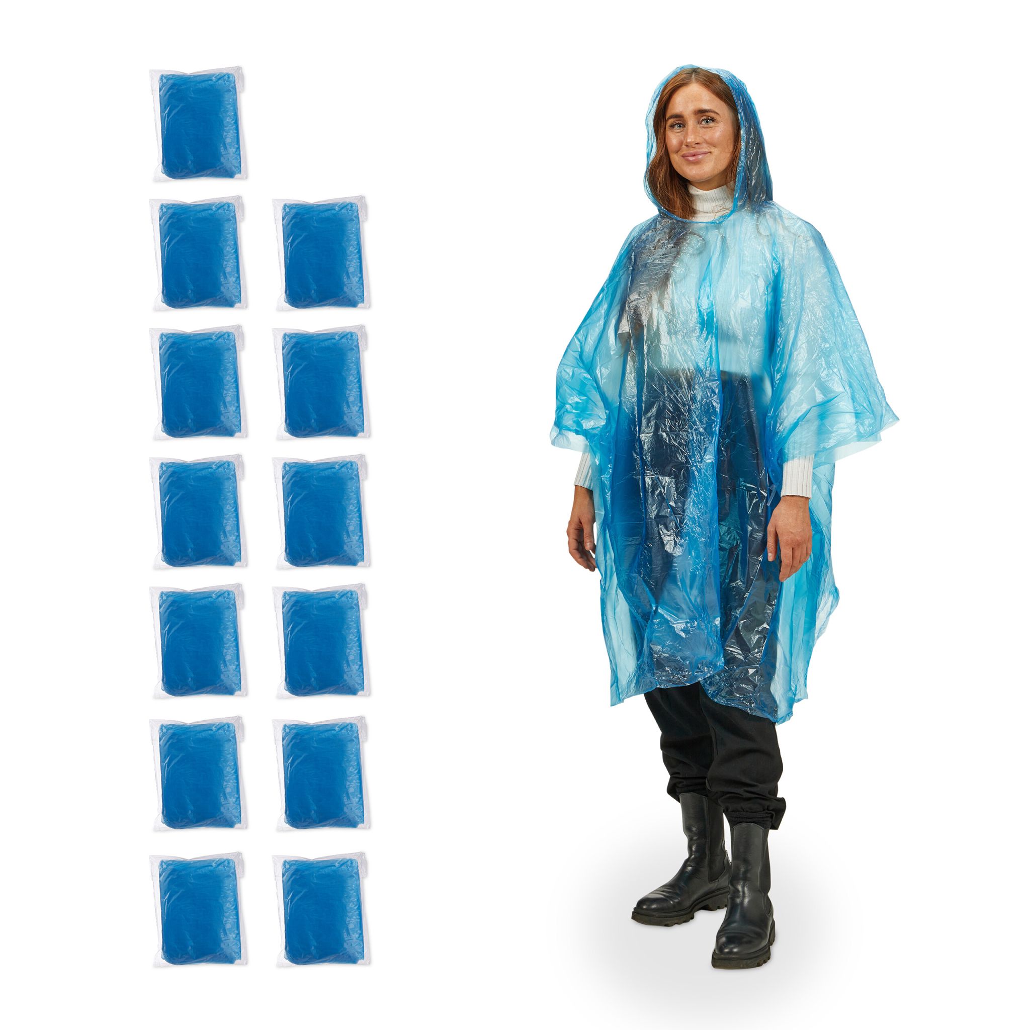 Einweg Regenponcho 13er-Set Blau