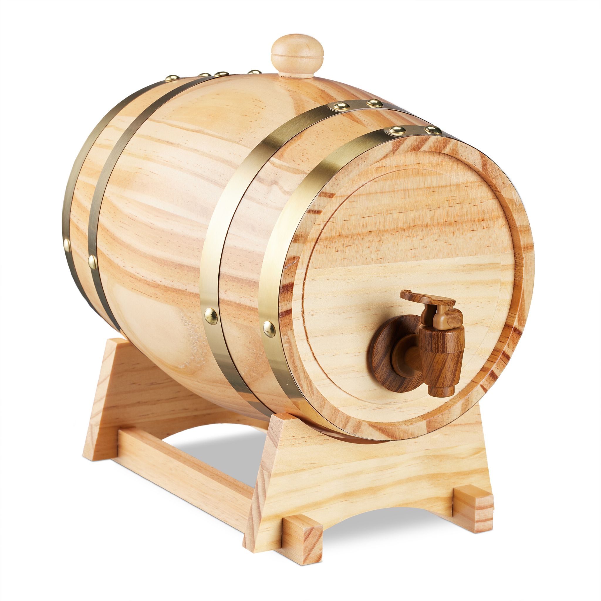 Schnapsfass Holz Braun-Gold-Hellbraun