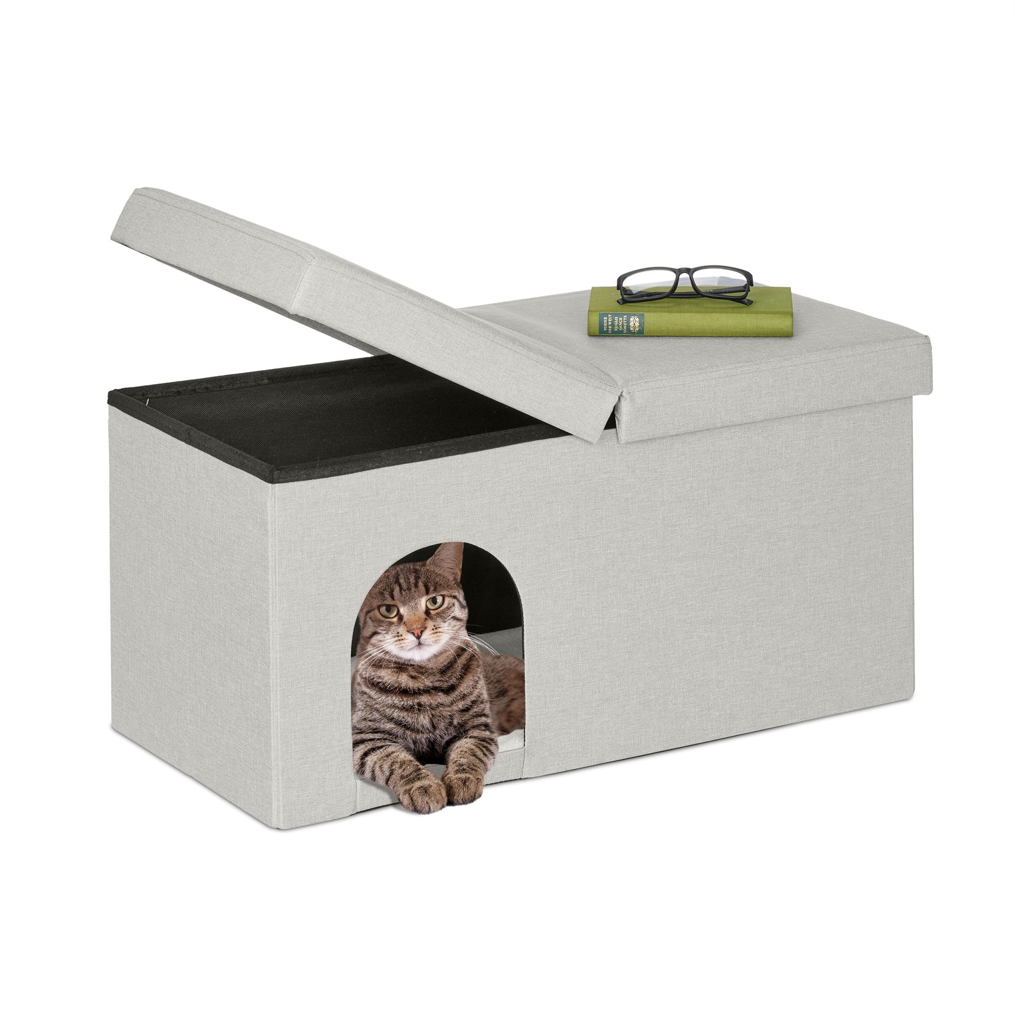 Katzenhöhle in Beige mit Deckel Beige-Weiss