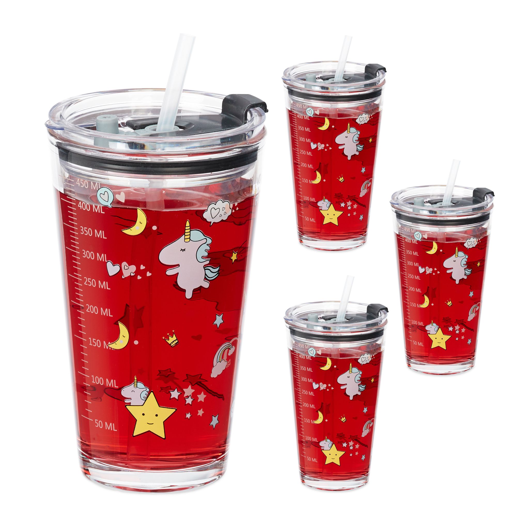 Kindergläser mit Einhorn-Motiv  4er-Set Weiss-Gelb-Transparent
