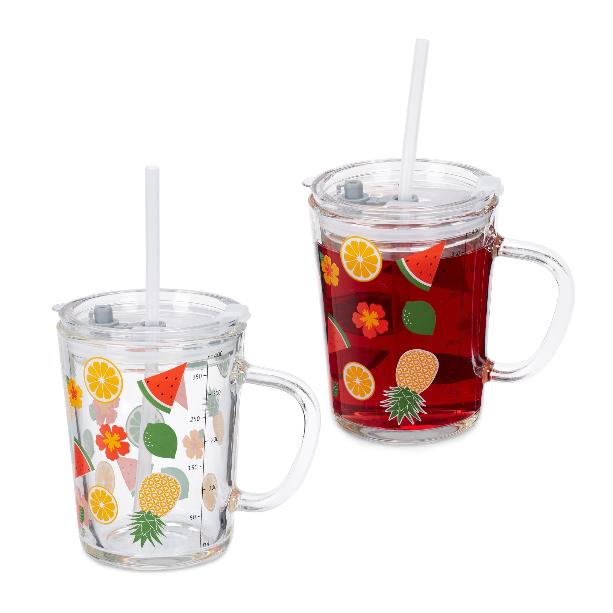 Kindergläser mit Früchte-Motiv 2er-Set Orange-Rot-Transparent