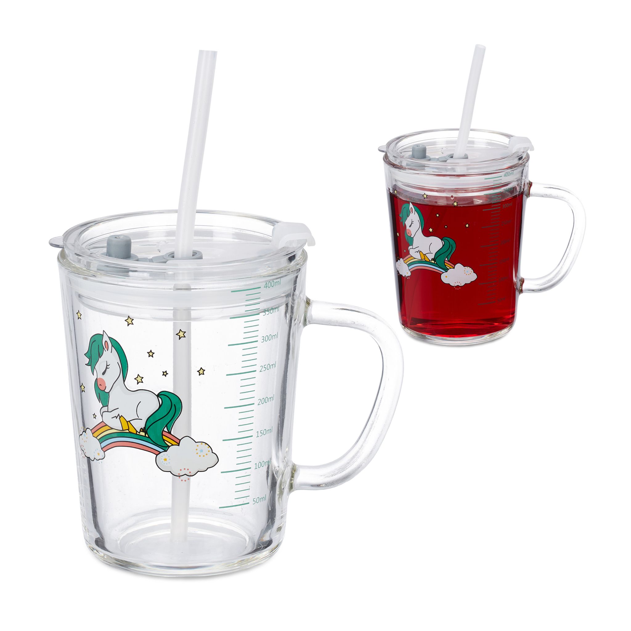 Kindergläser mit Pferdemotiv 2er-Set Weiss-Dunkelgrün-Transparent