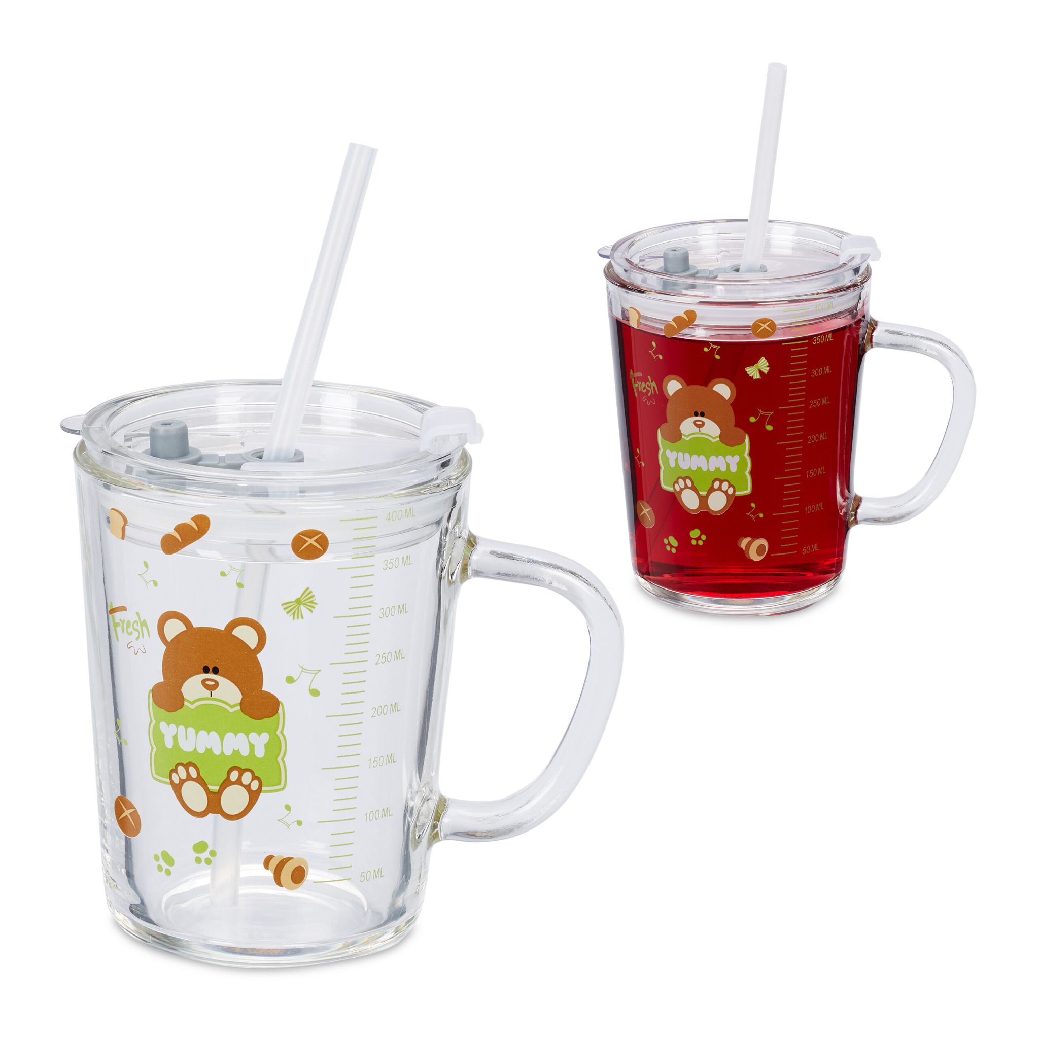 Kindergläser mit Bärenmotiv 2er-Set Braun-Grün-Transparent