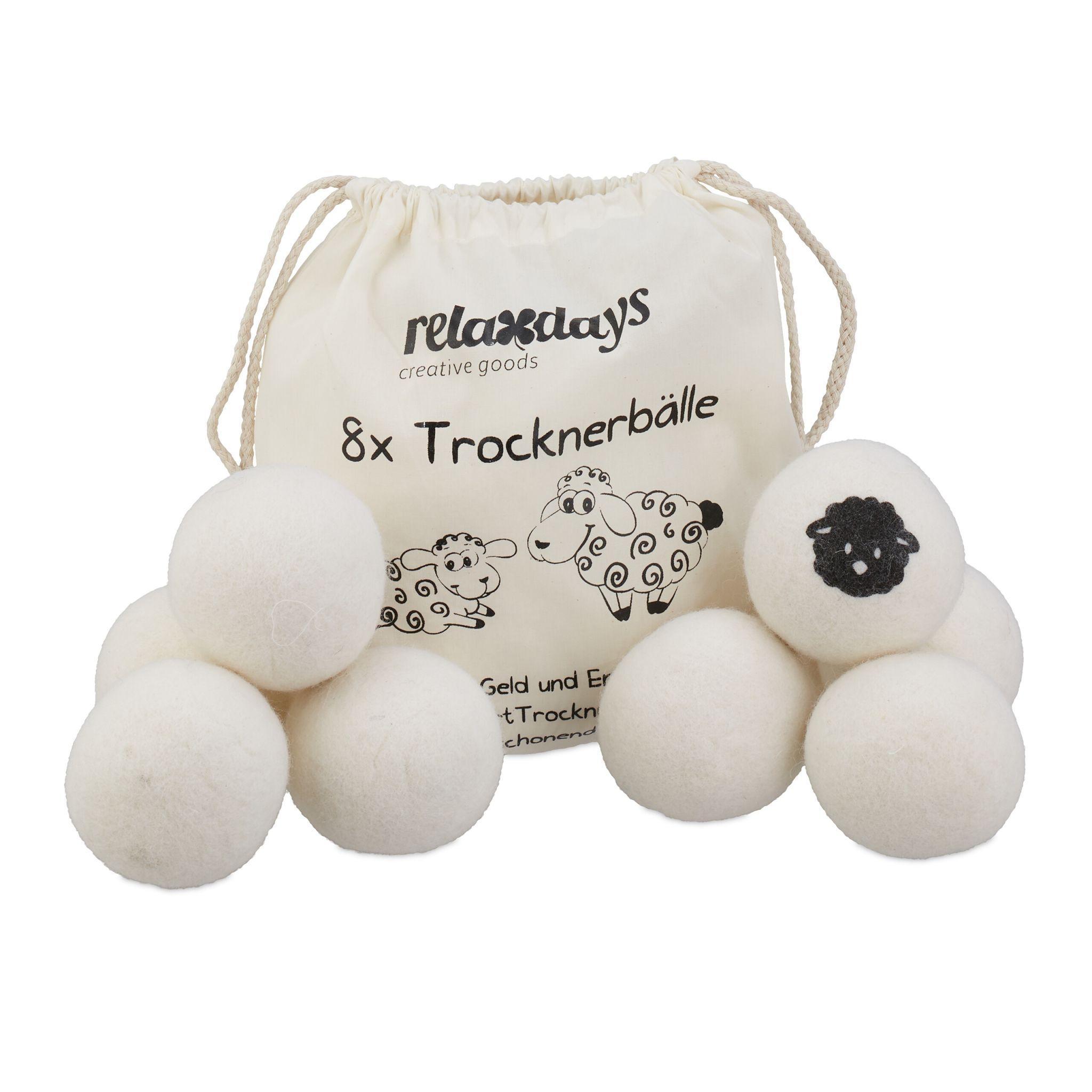 Trocknerbälle Schafwolle 8er-Set Weiss-Schwarz
