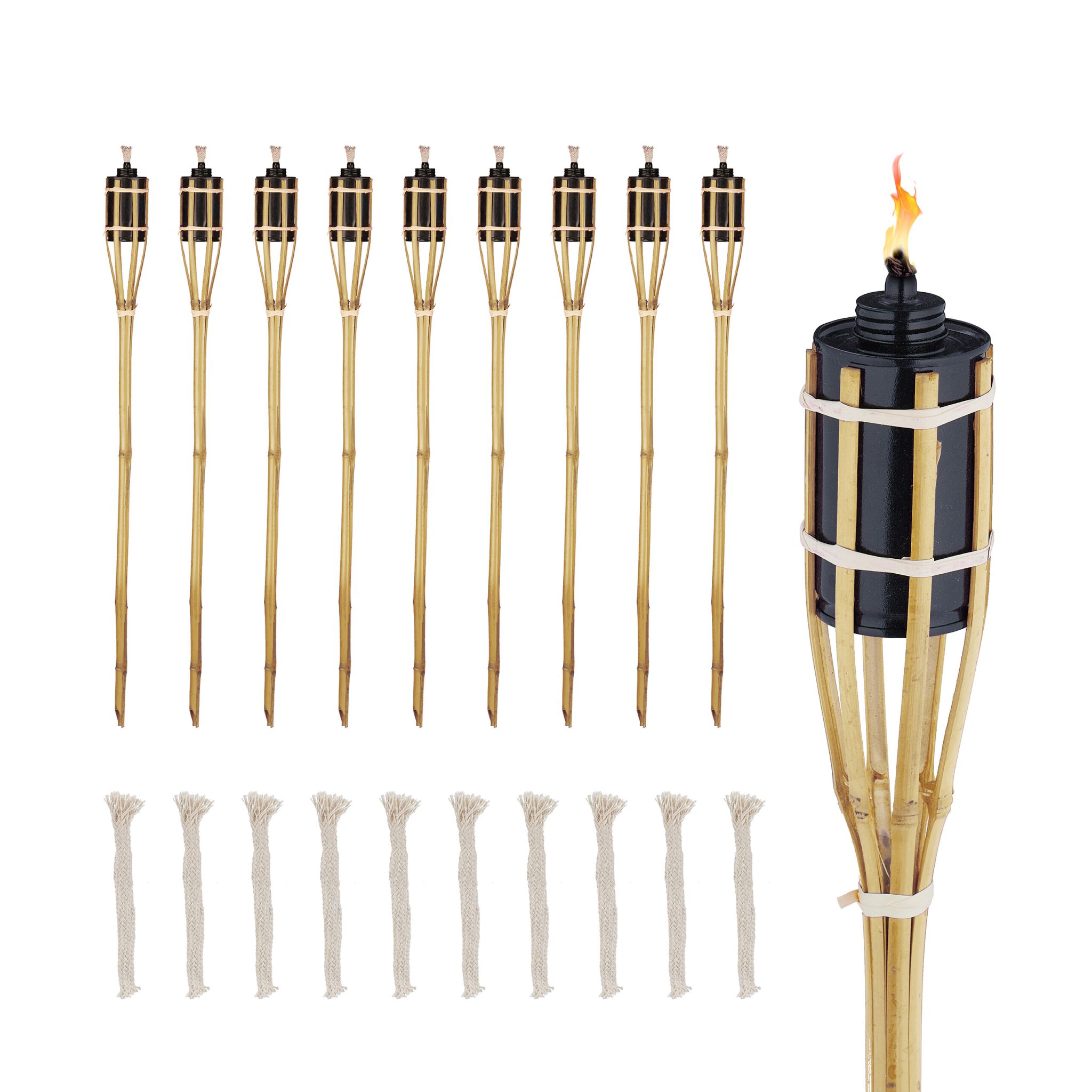 Gartenfackeln Bambus 80cm 10er-Set Hellbraun-Schwarz