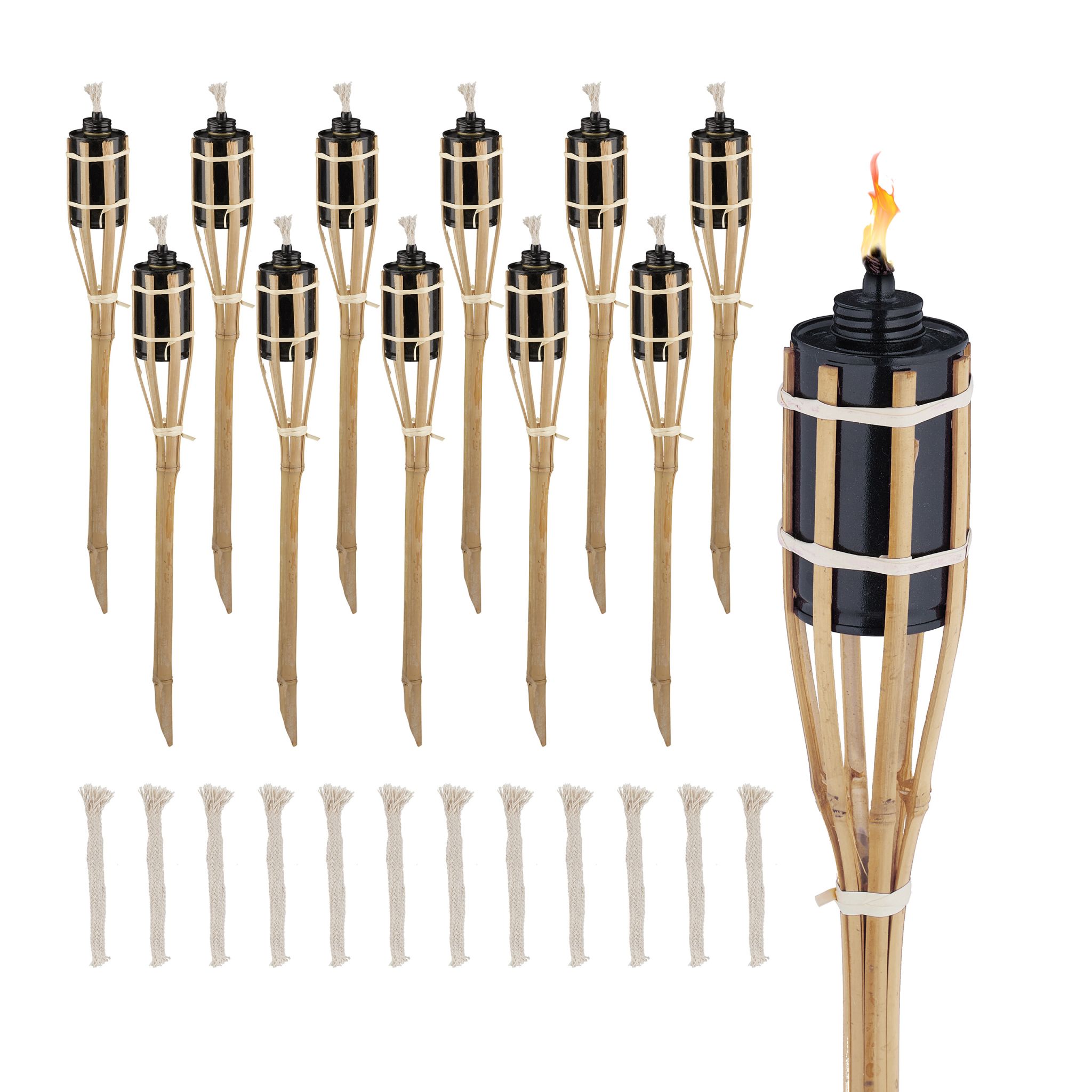 Gartenfackeln 50cm 12er-Set Hellbraun-Schwarz