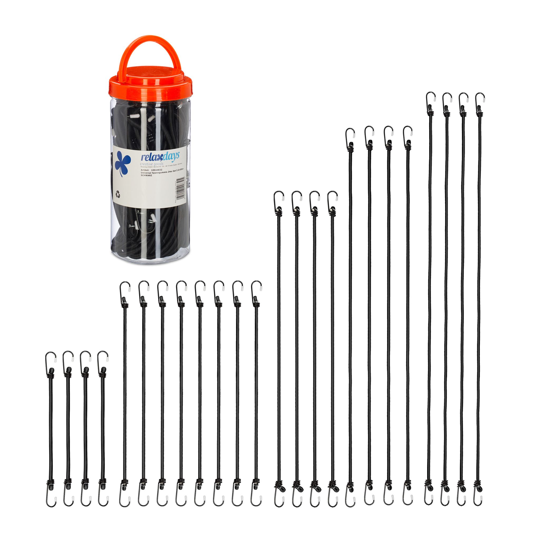 Spanngummi 24er-Set 5 Grössen Schwarz