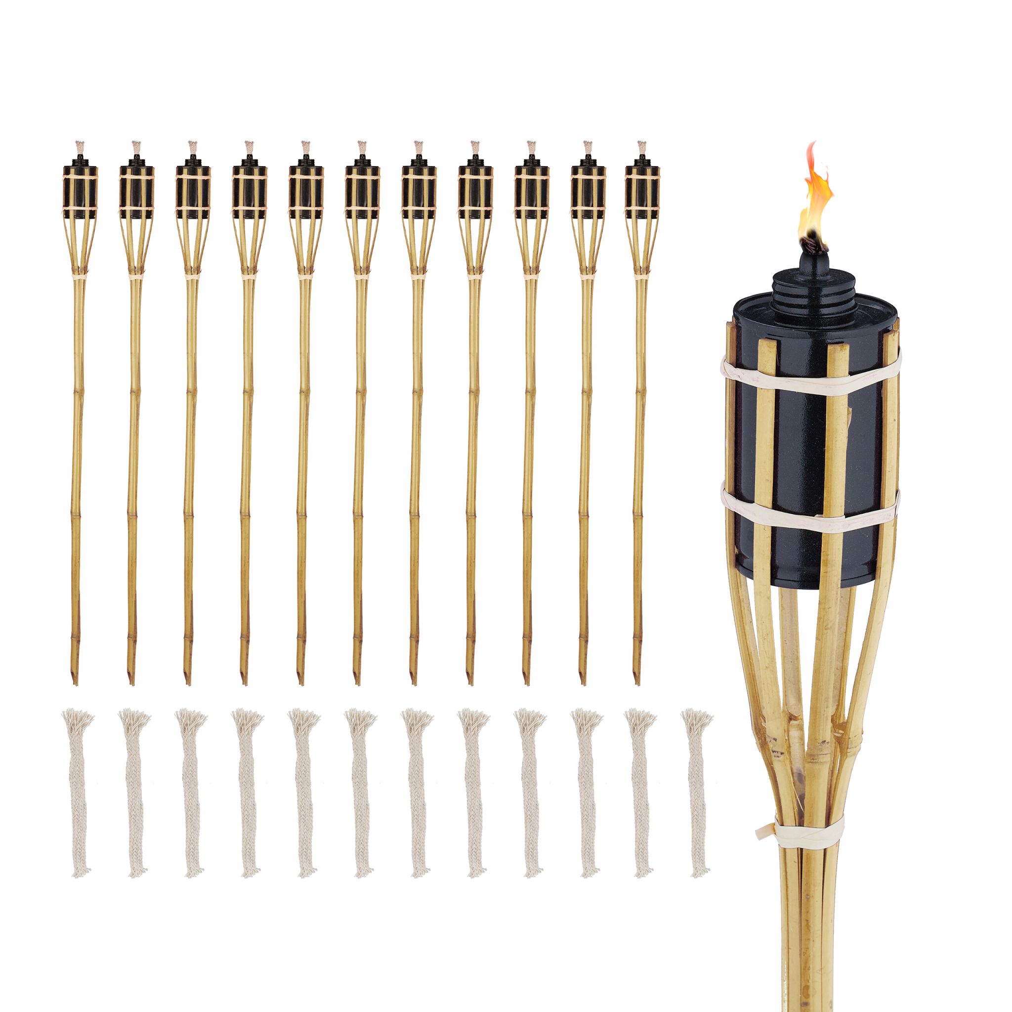 Gartenfackeln 90cm 12er-Set Hellbraun-Schwarz