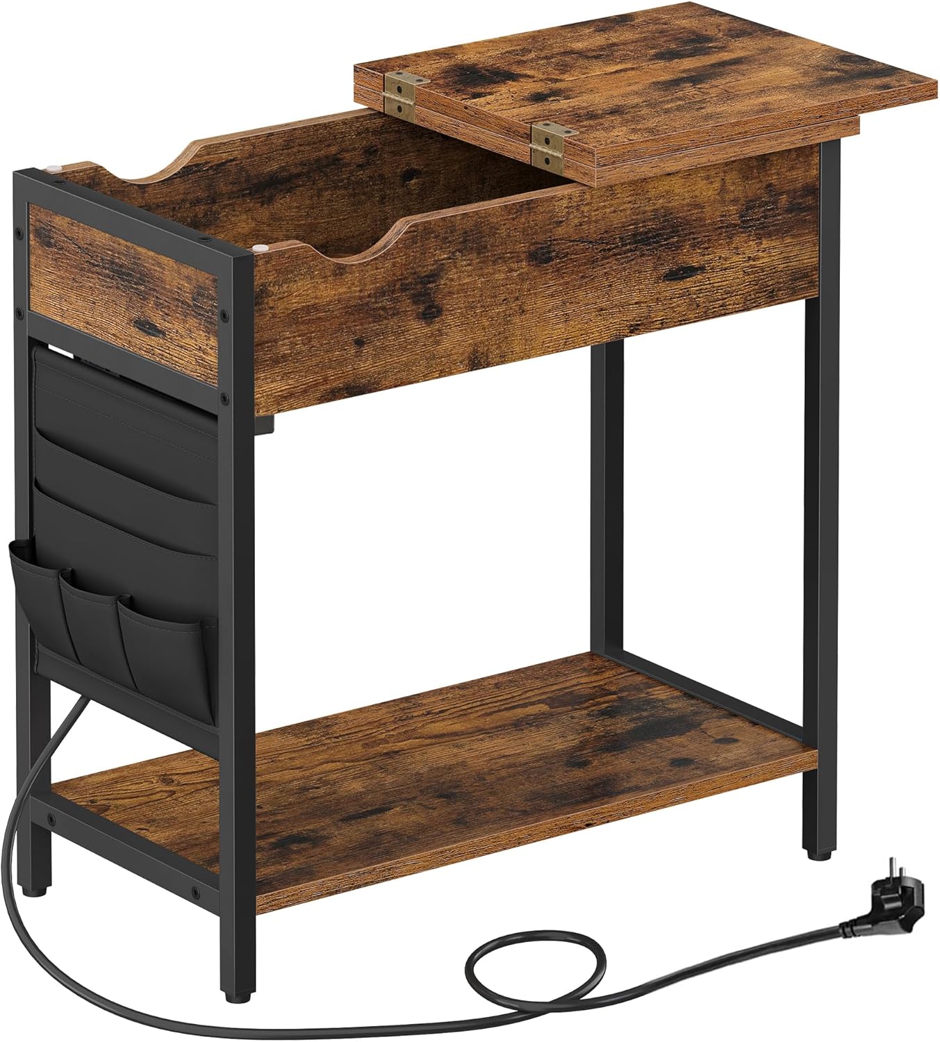 Beistelltisch mit Steckdose USB vintagebraun-schwarz
