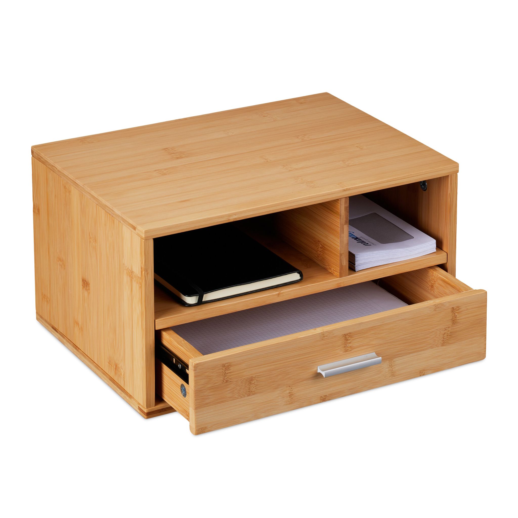Schreibtisch Organizer mit Schublade Hellbraun-Silber