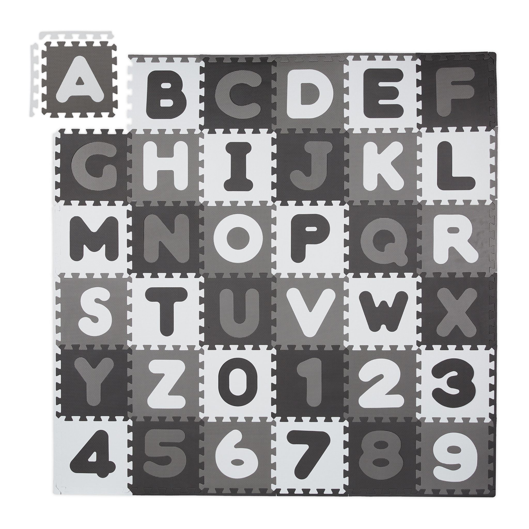 Puzzlematte ABC und Zahlen Anthrazit-Weiss-Grau