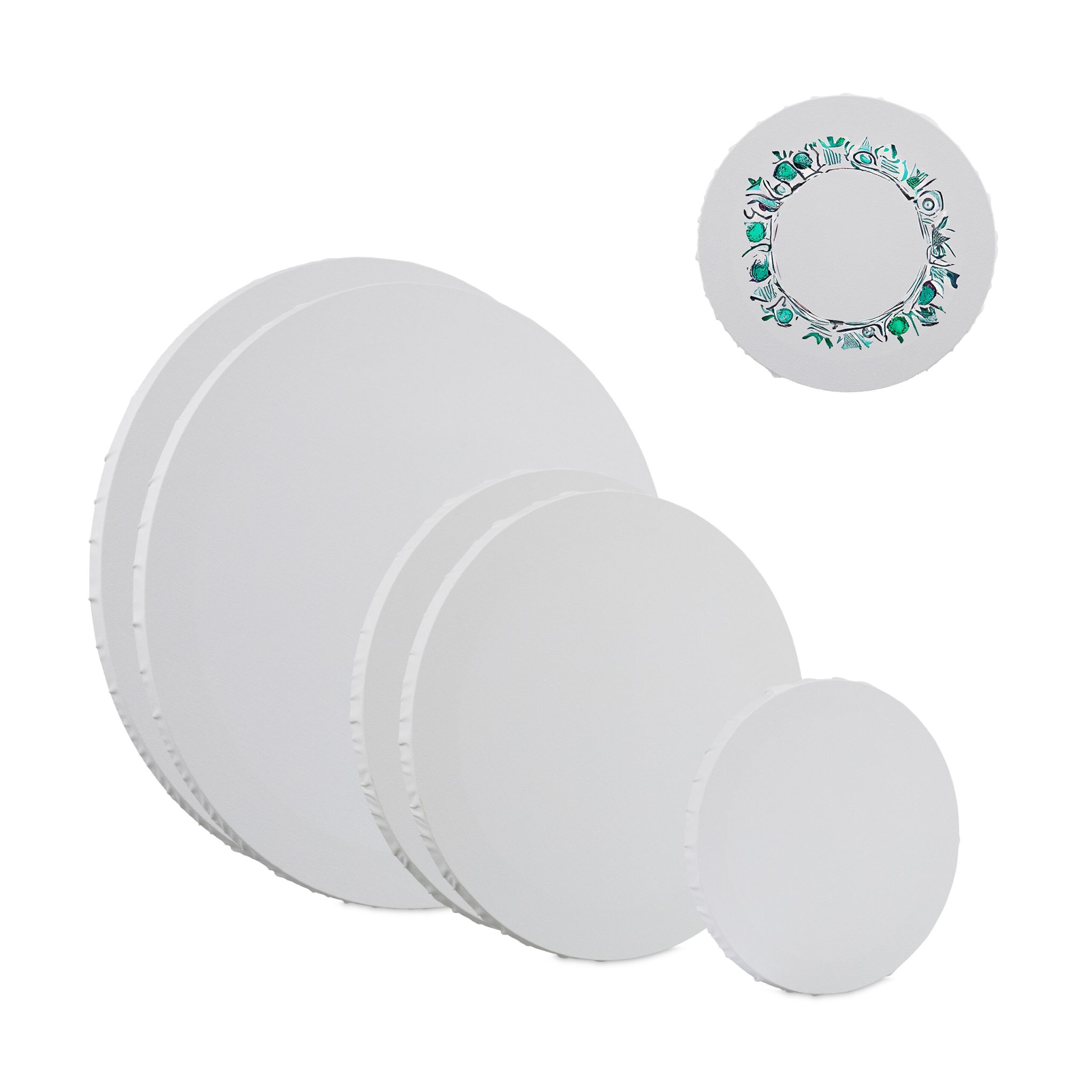 Leinwand rund 6er-Set Weiss