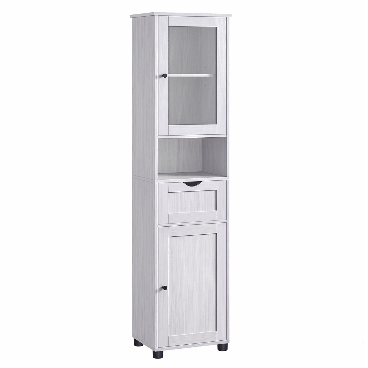 Badezimmerschrank Hochschrank Glastür Ahornweiss
