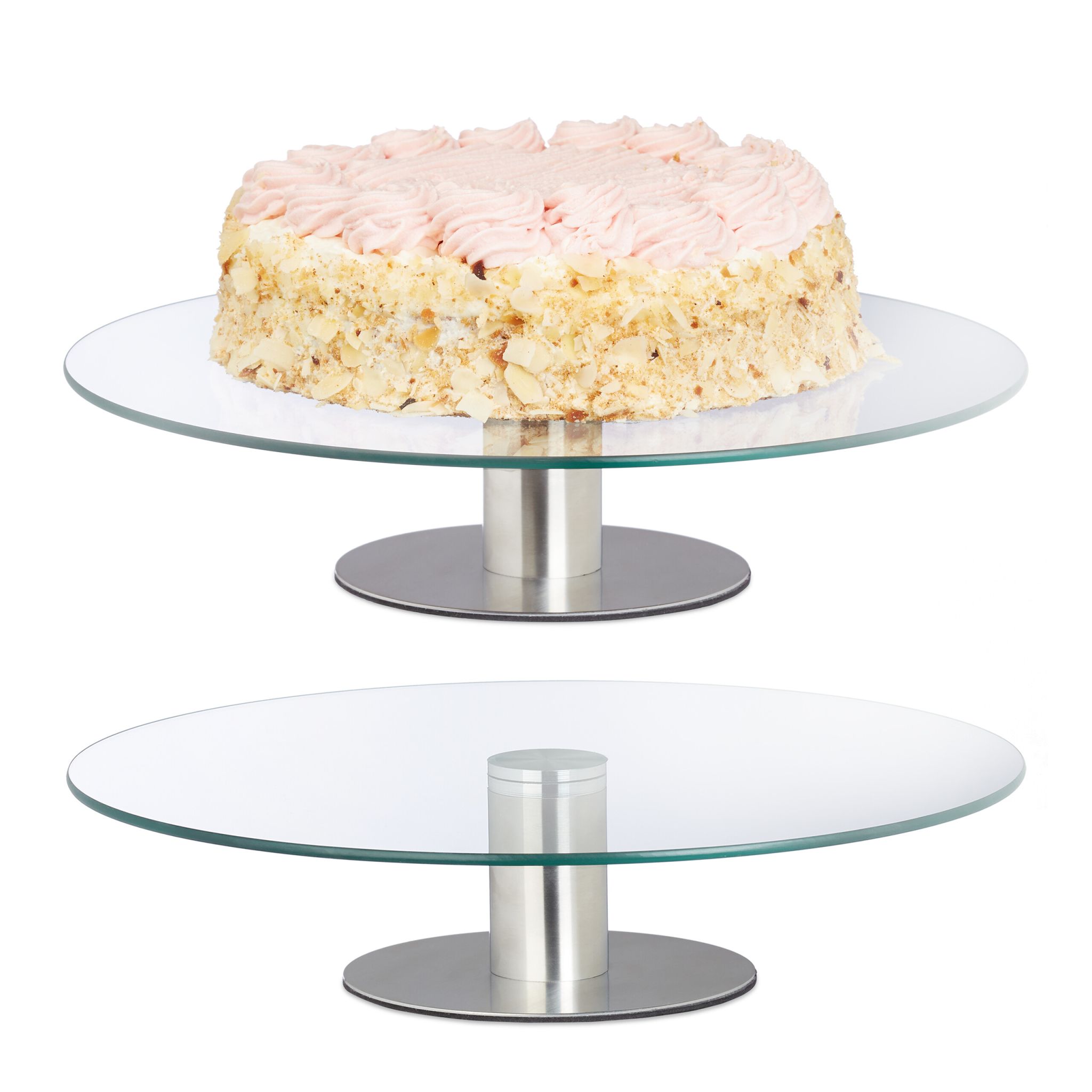 Tortenplatte mit Fuss 2er-Set Silber-Transparent