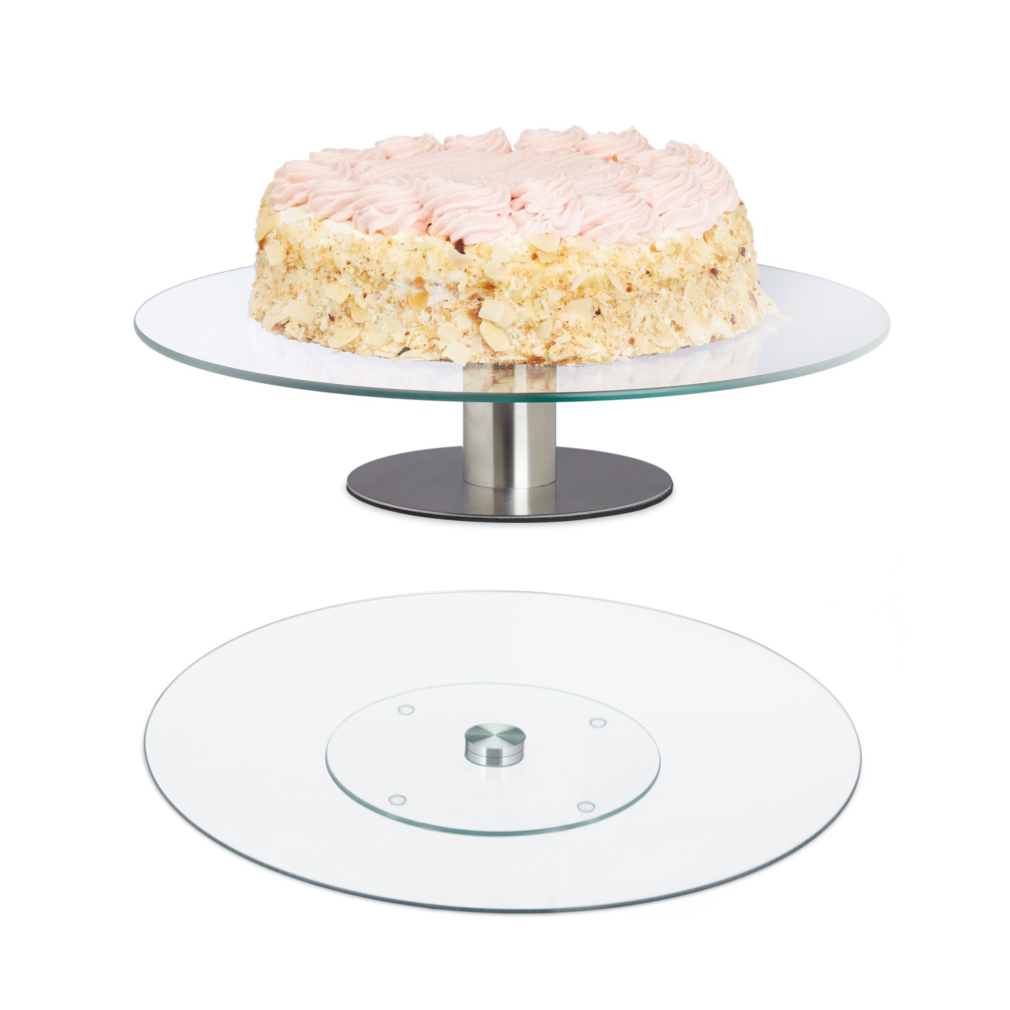 Drehbare Tortenplatte 2er-Set Silber-Transparent