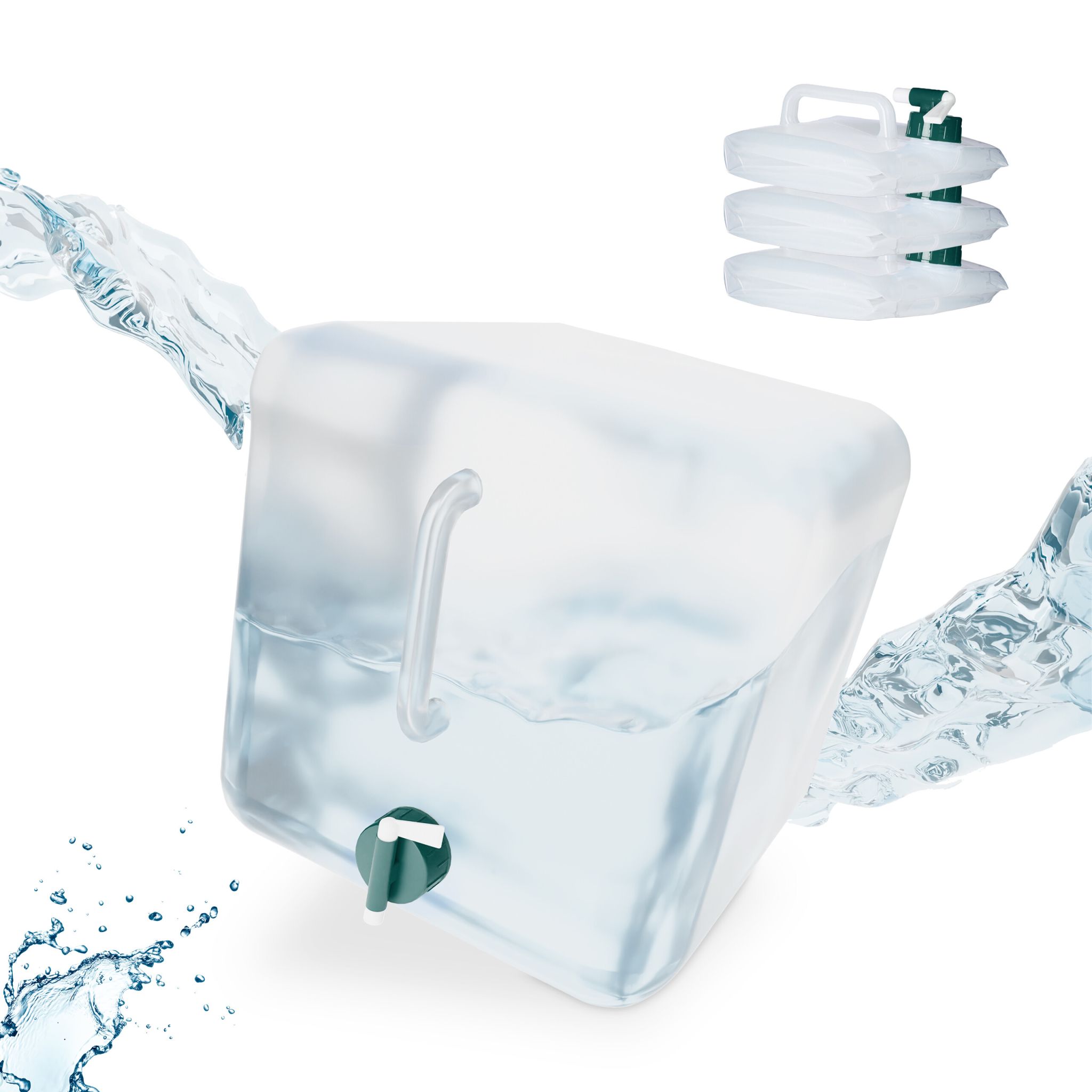 Quadratische Faltkanister 4er-Set Weiss-Grün-Transparent