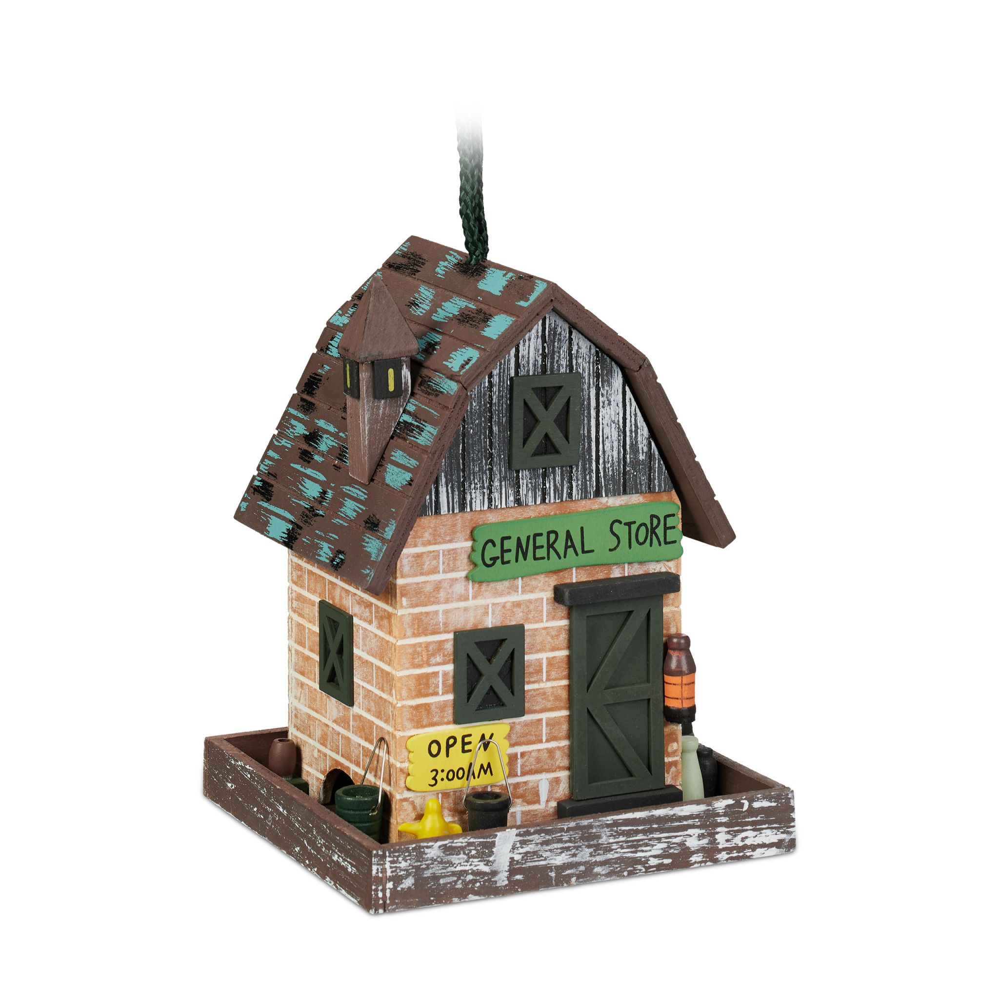 Deko Vogelhaus Laden-Design Braun-Gelb-Türkis