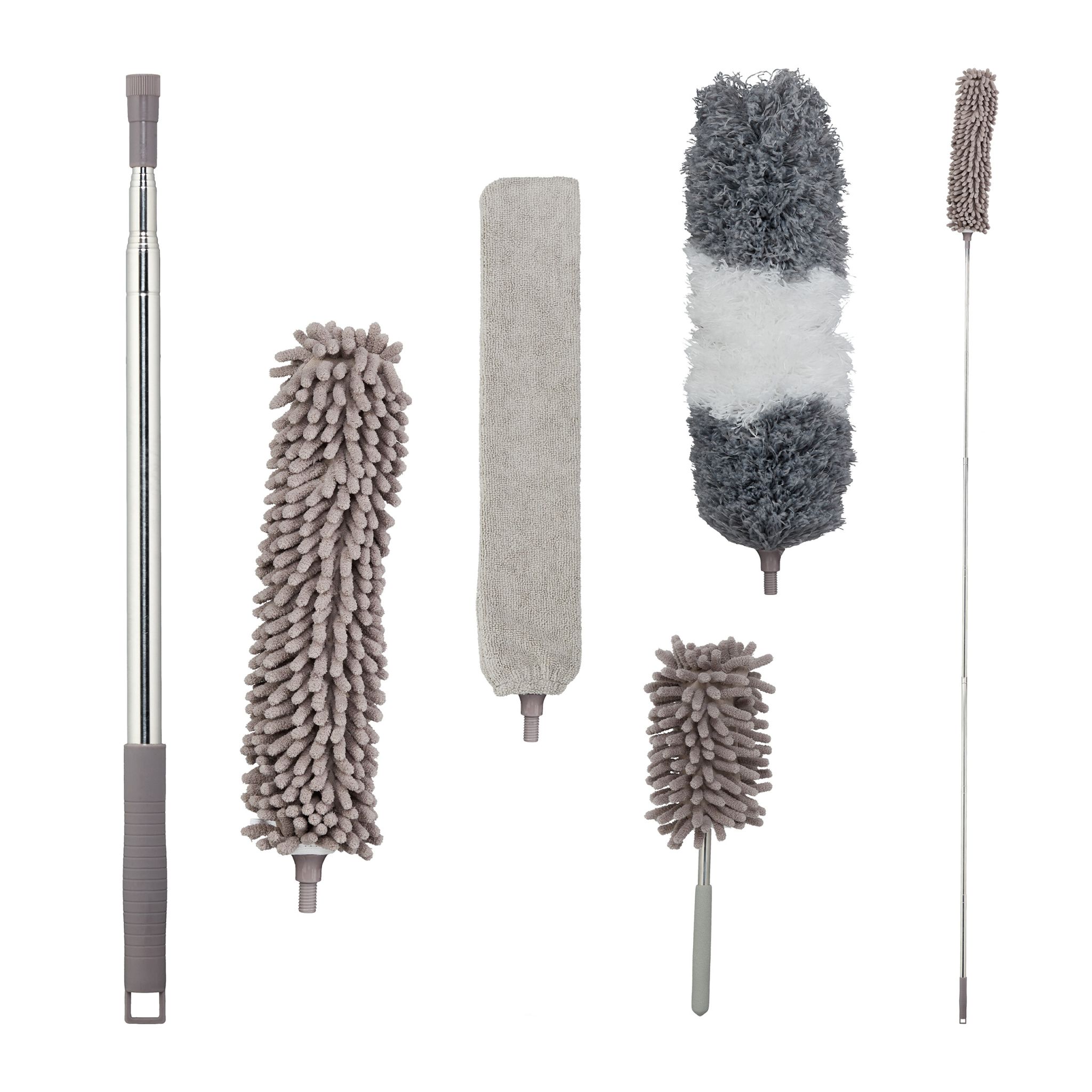 Staubwedel Set mit 4 Aufsätzen Silber-Grau