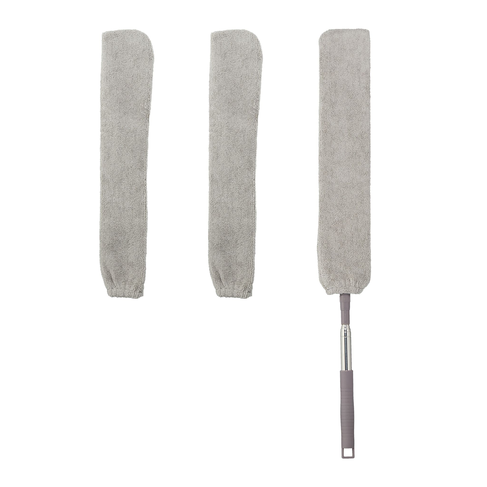 Flacher Staubwedel mit Teleskopstange Silber-Grau