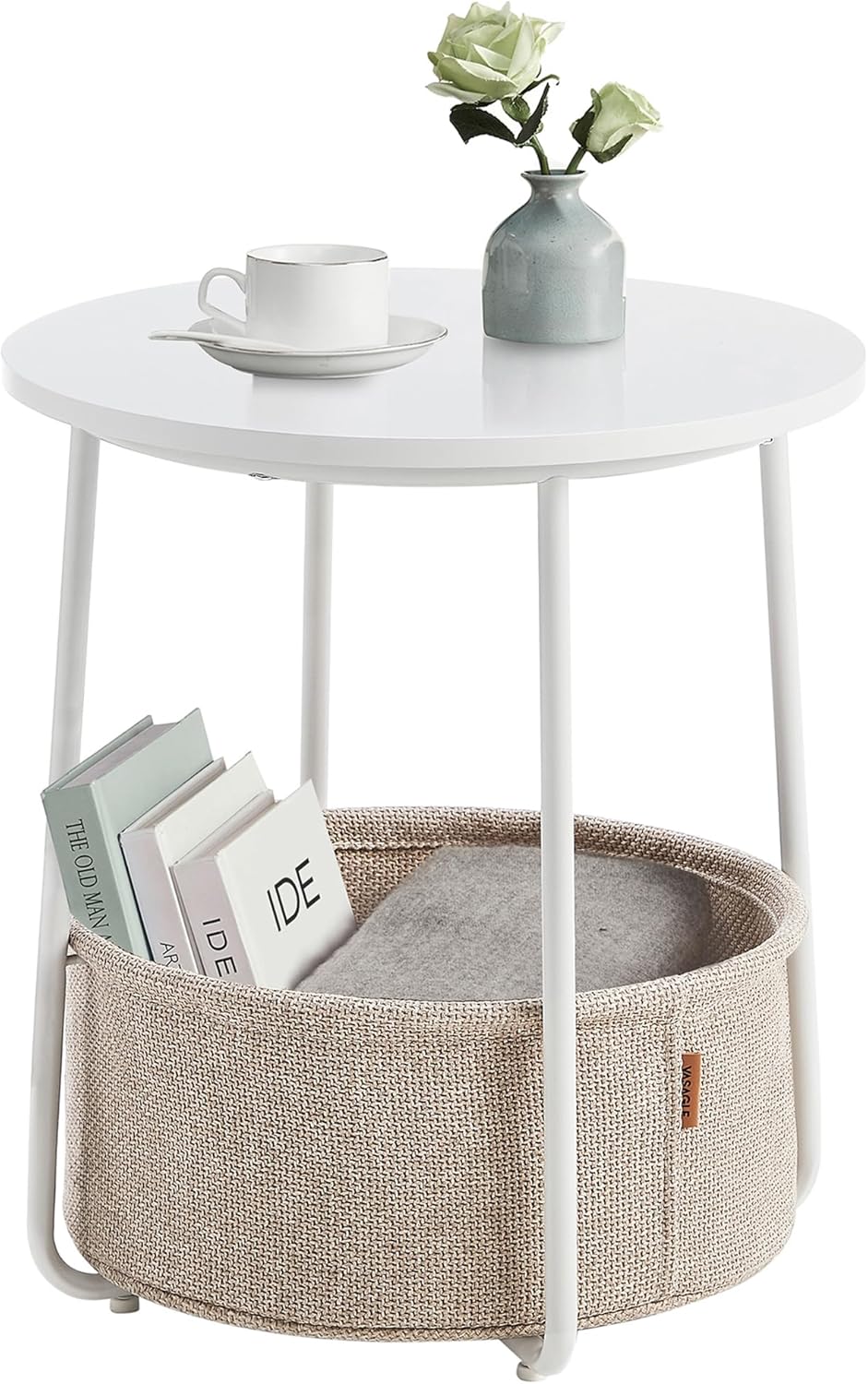 Beistelltisch mit Stauraum, modern, Mattweiss-Kamelbraun