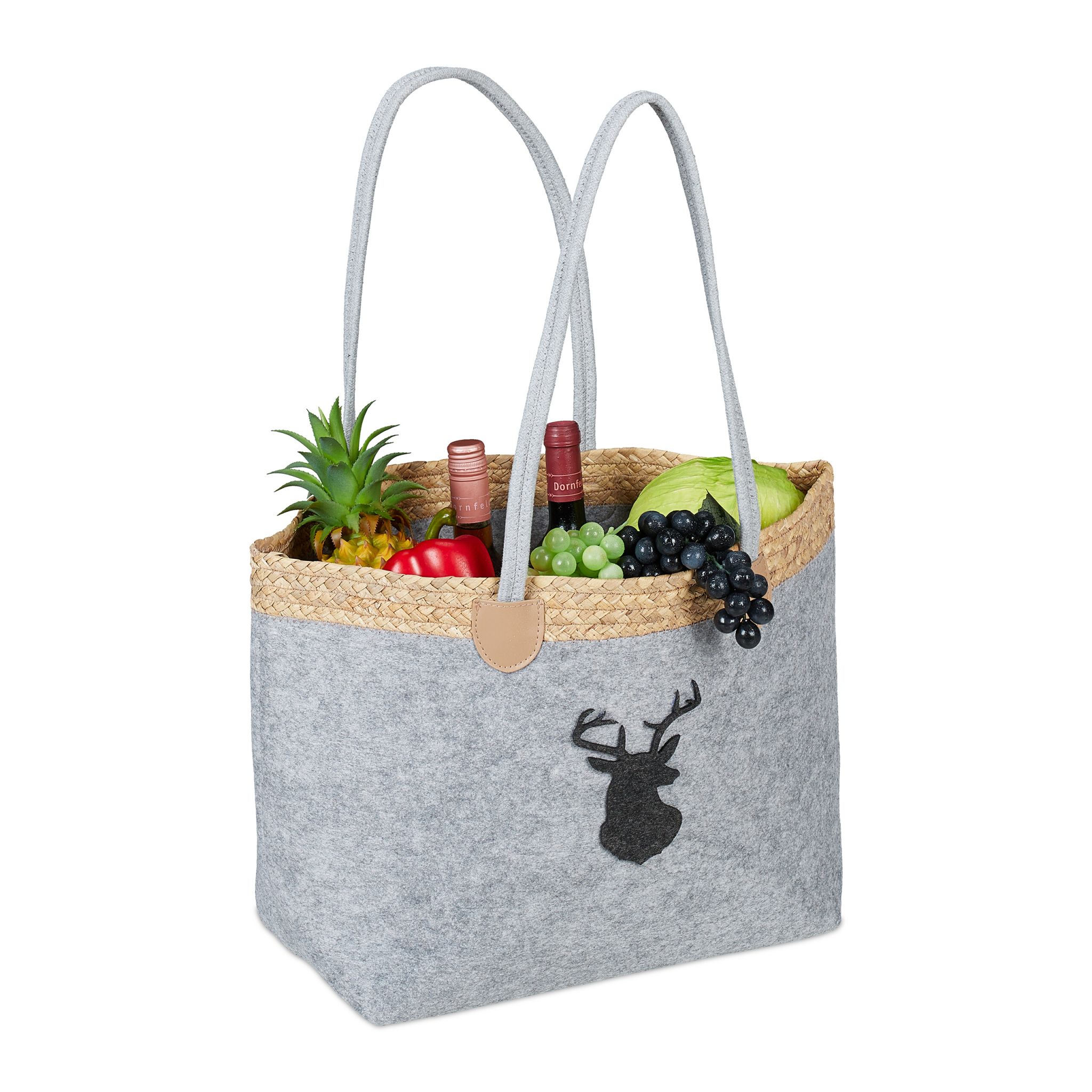 Filztasche mit Hirschmotiv Anthrazit-Hellbraun-Grau