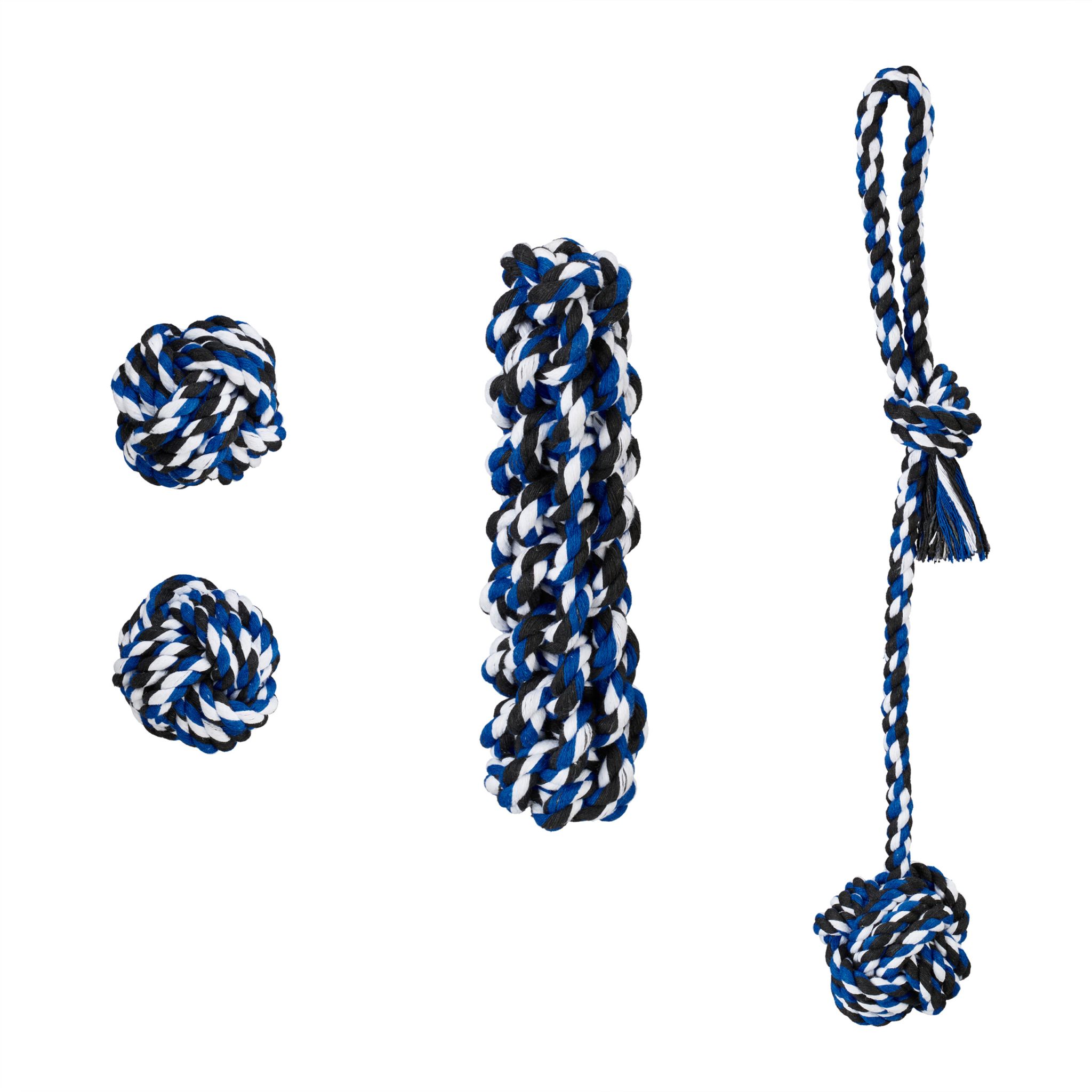 Hundespielzeug Set 4-teilig Weiss-Blau-Schwarz