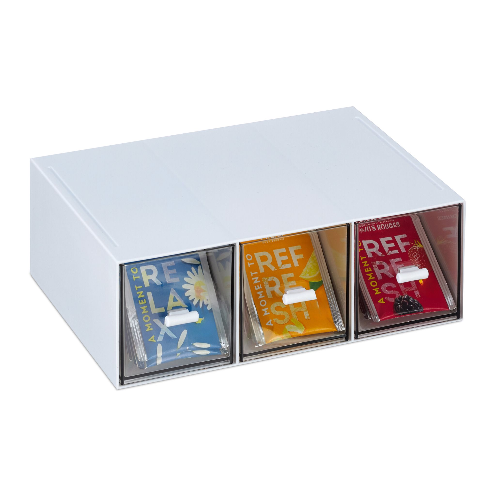 Tee Organizer mit 3 Fächern Weiss-Schwarz-Transparent