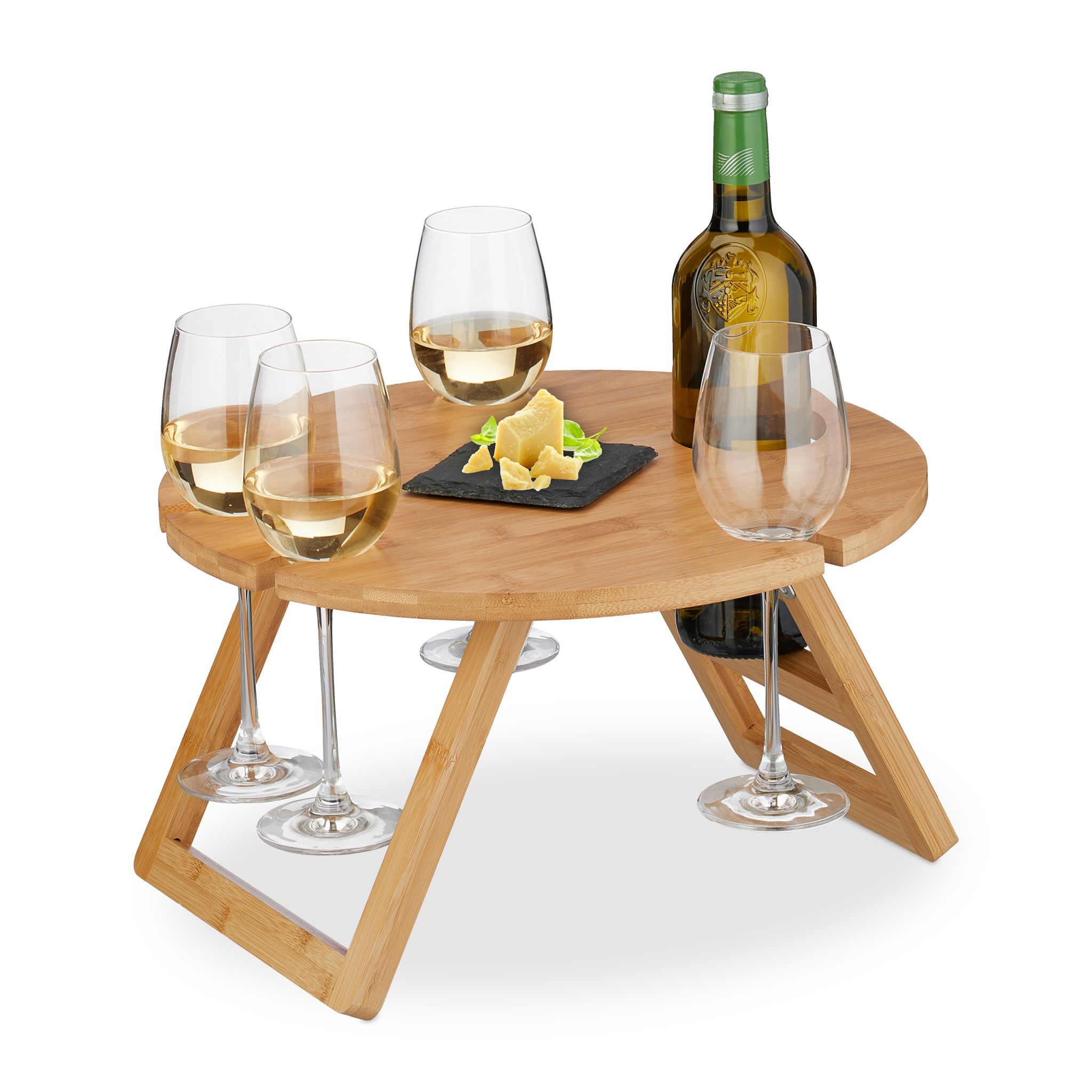 Runder Picknick Weintisch Bambus Hellbraun
