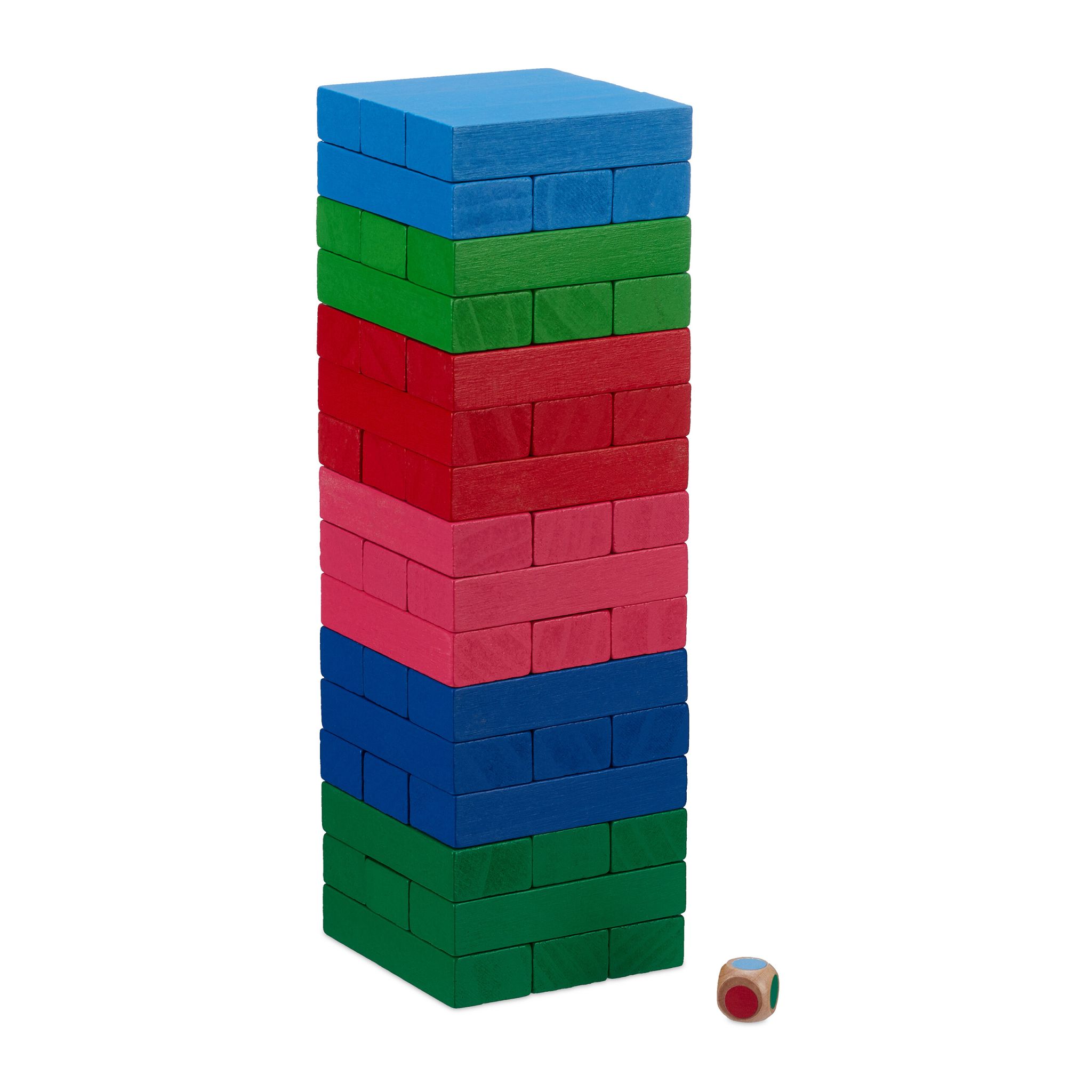 Wackelturm Holz Blau-Grün-Rot
