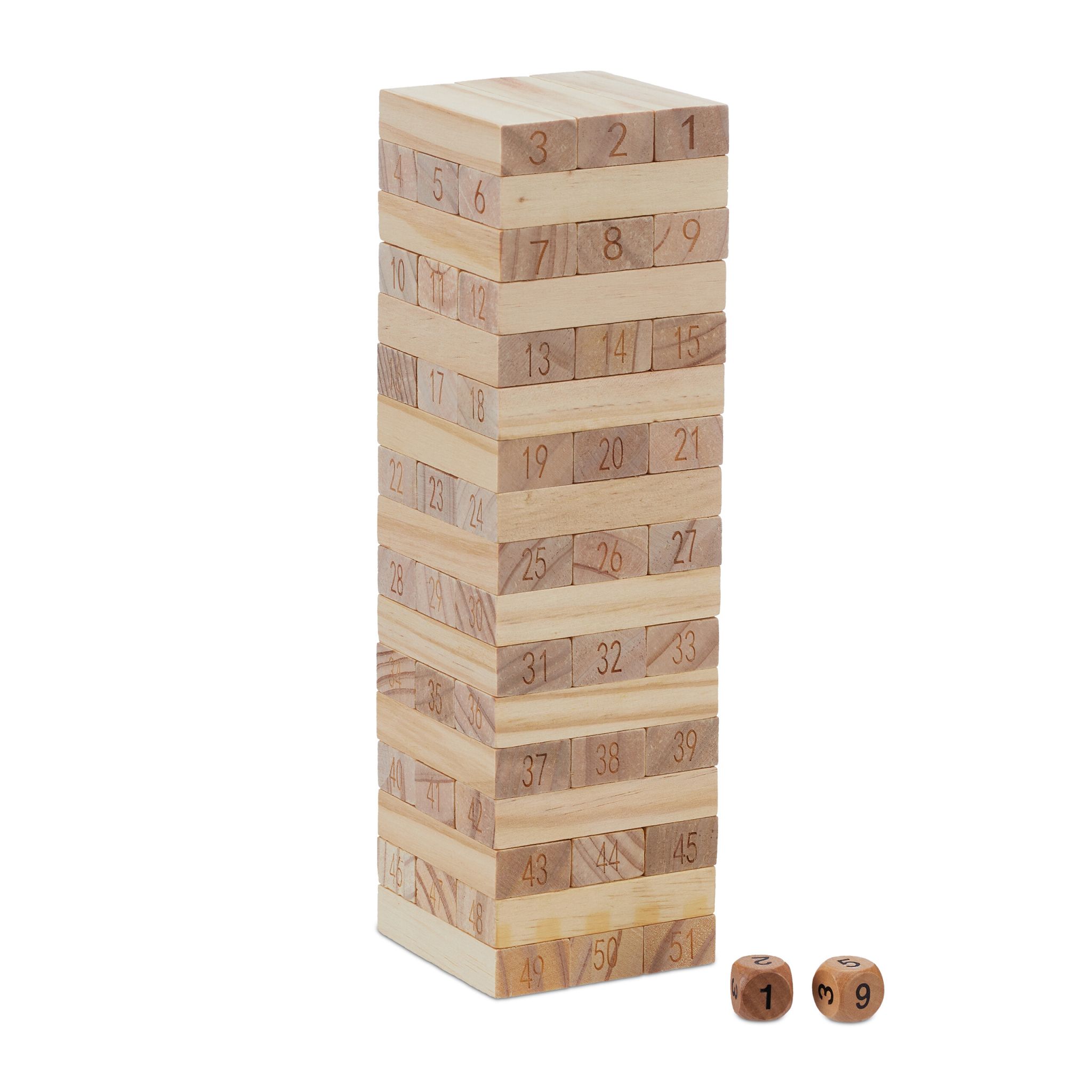 Wackelturm Holz mit Zahlen Hellbraun