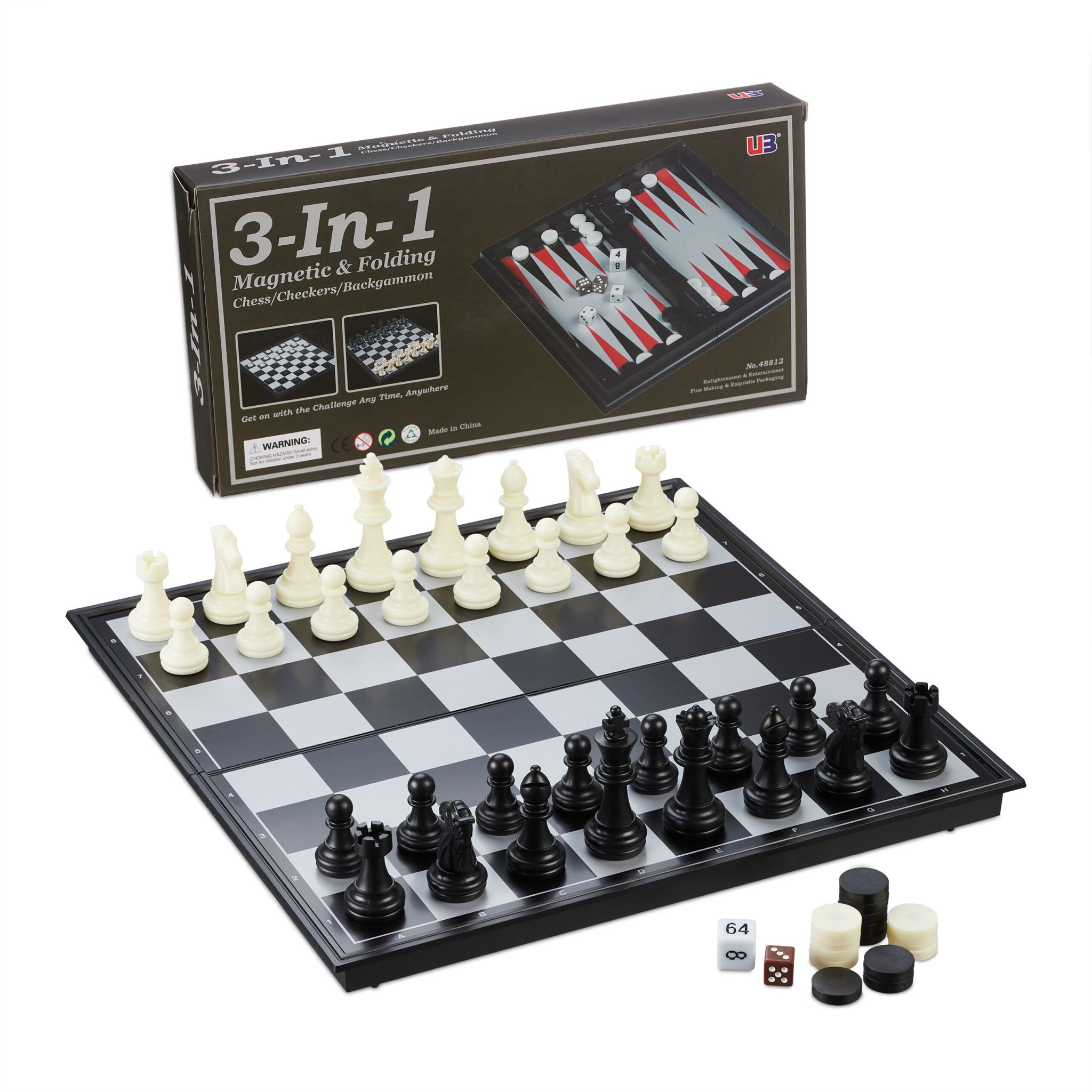 3-in-1 Schachspiel magnetisch Weiss-Rot-Schwarz