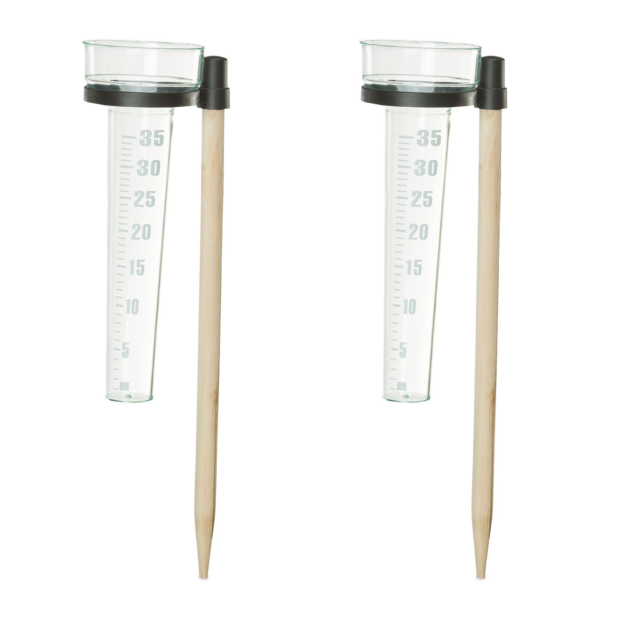 Regenmesser mit Stab 2er-Set Hellbraun-Schwarz-Transparent