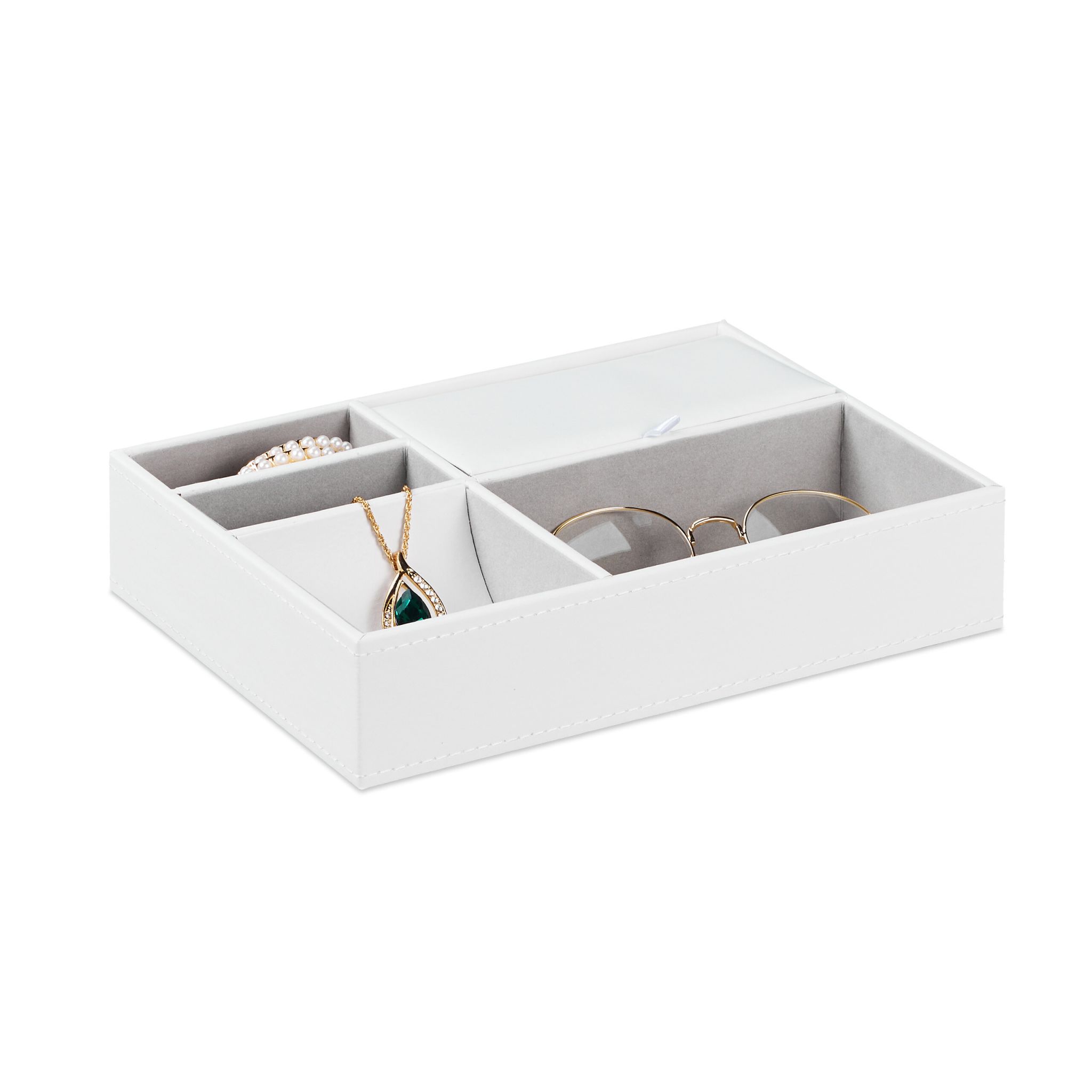 Schmucktablett in Lederoptik Weiss-Grau