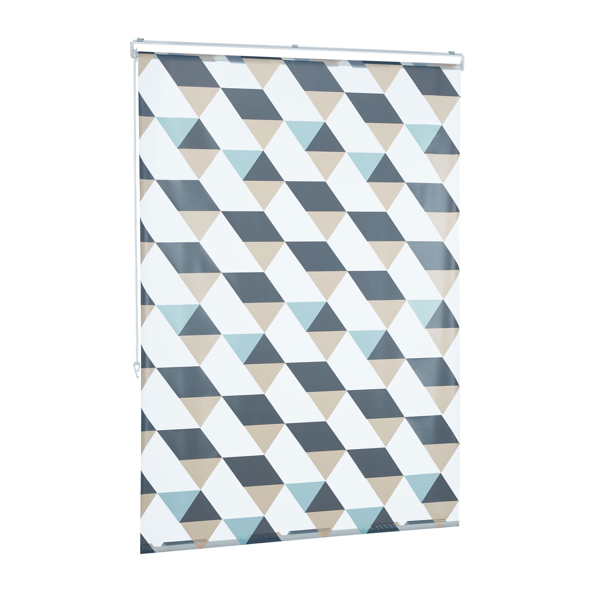 Duschrollo mit geometrischem Design Beige-Blau-Grau