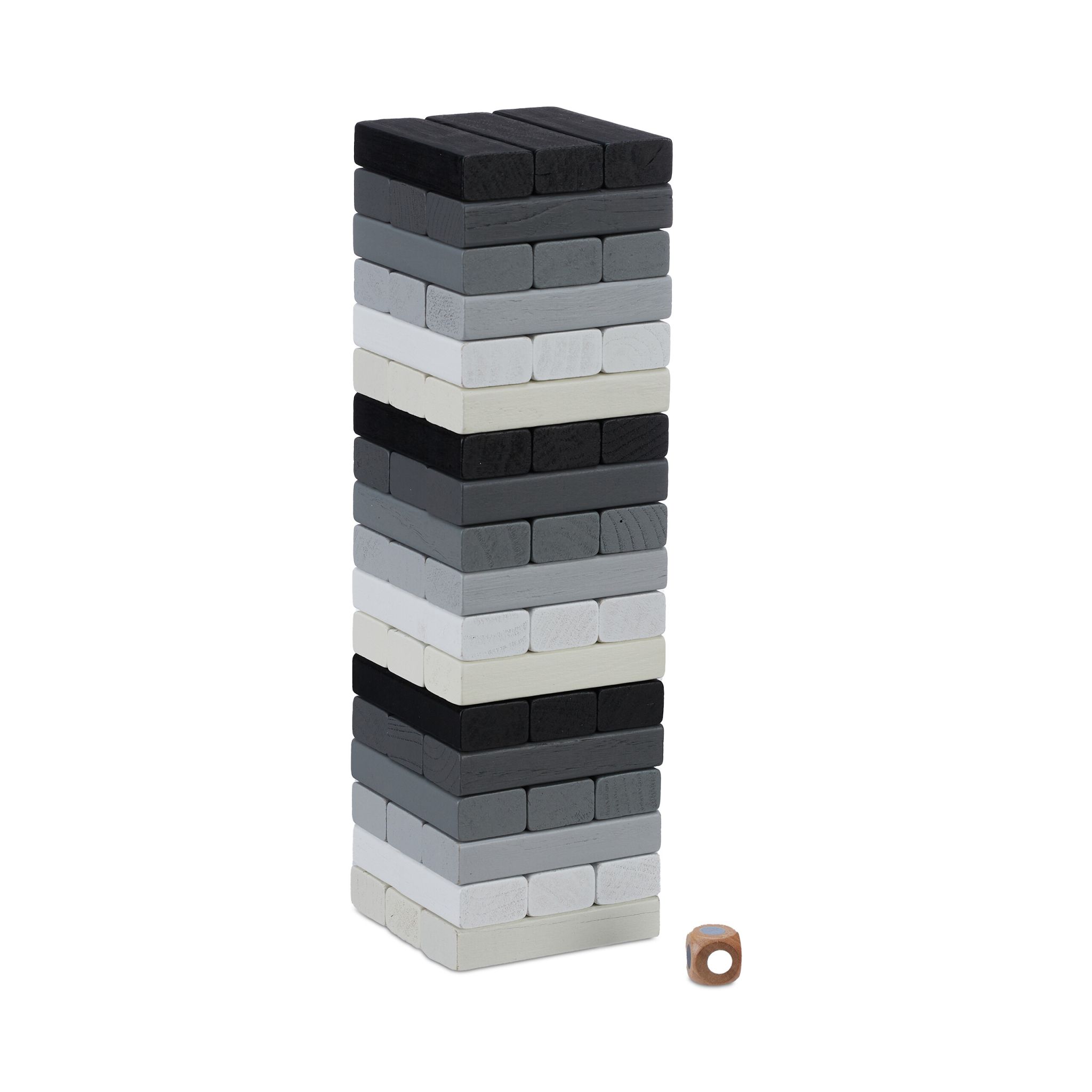 Wackelturm Holz Weiss-Schwarz-Grau