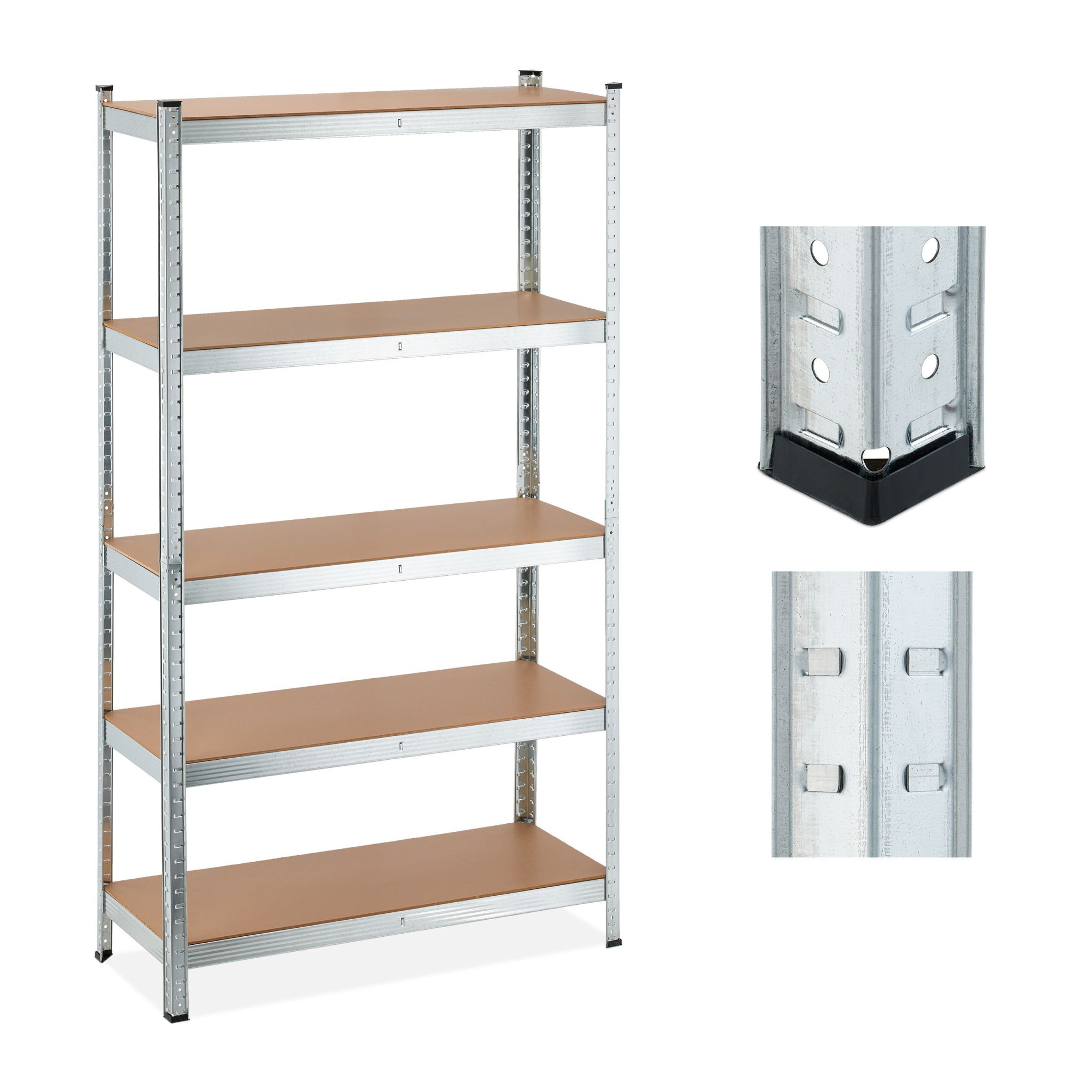 Verzinktes Schwerlastregal mit 5 Ebenen Hellbraun-Silber