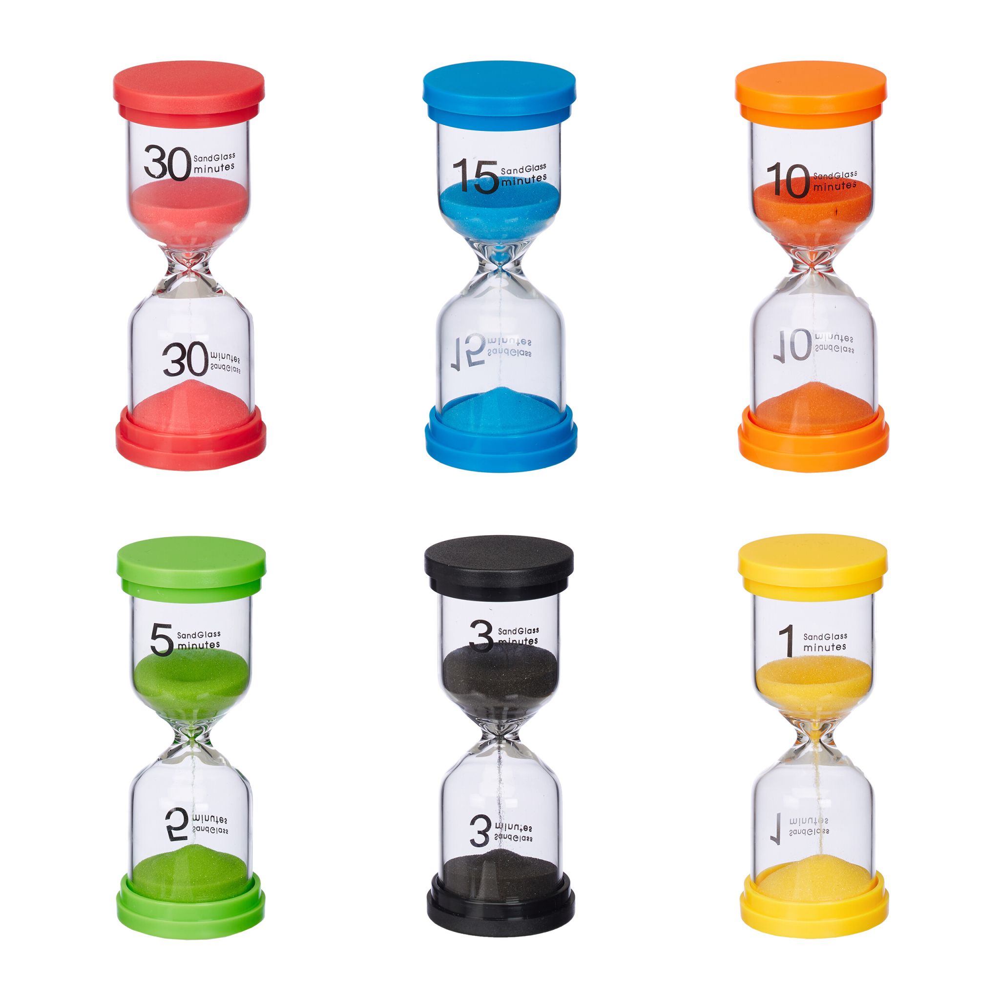 Sanduhren für Kinder 6er-Set Gelb-Grün-Orange