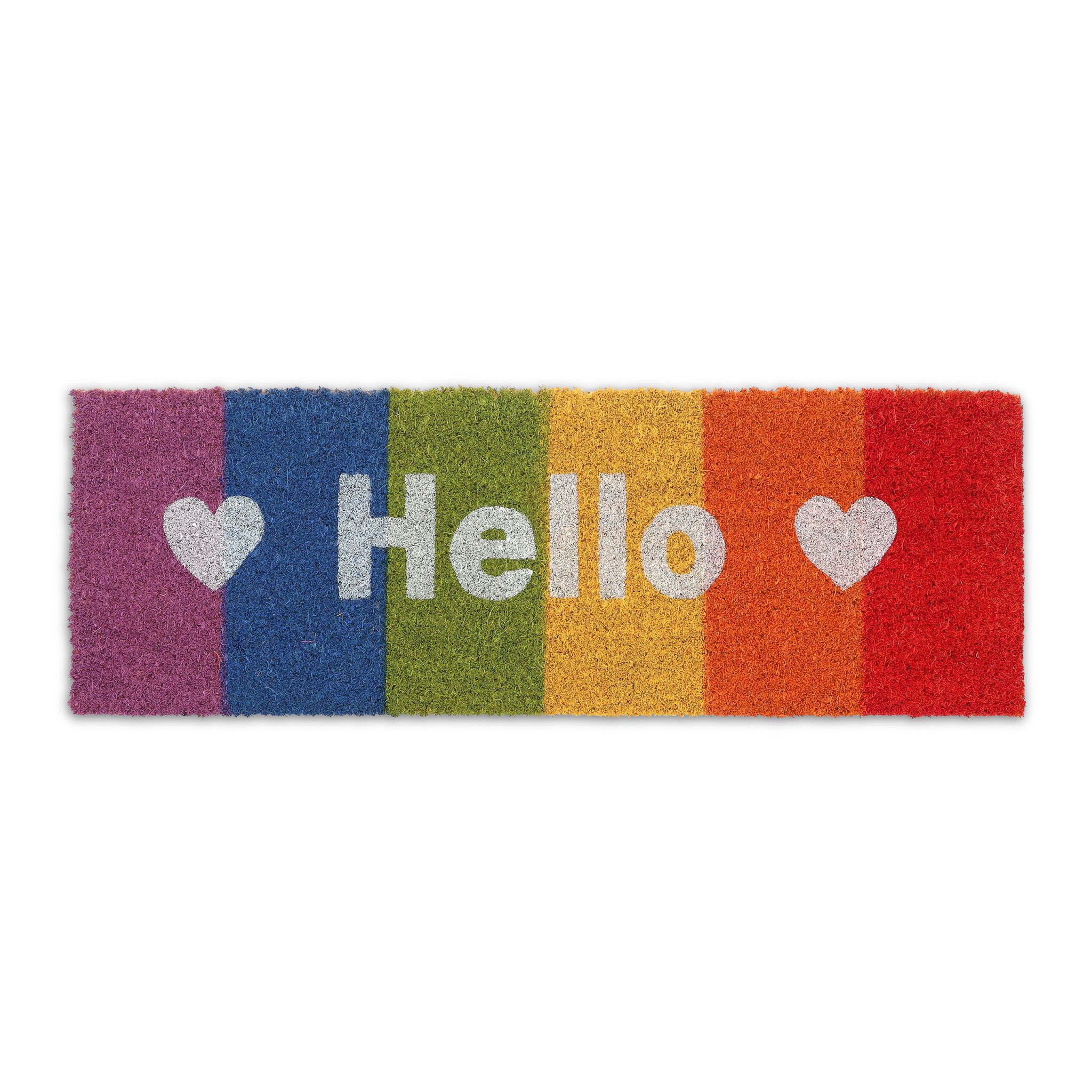 Kokos Fussmatte Hello Regenbogen Blau-Grün-Orange