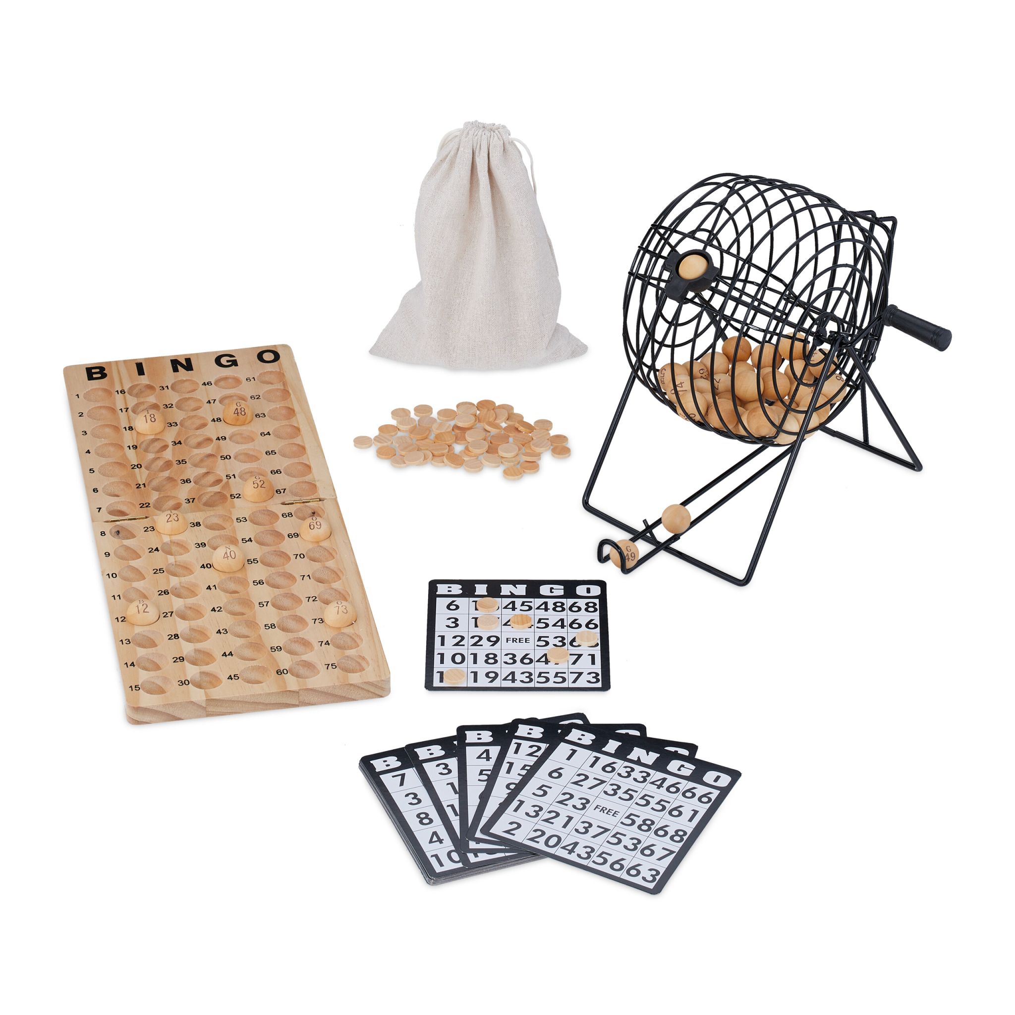 Bingo-Spiel Set Holz Weiss-Hellbraun-Schwarz