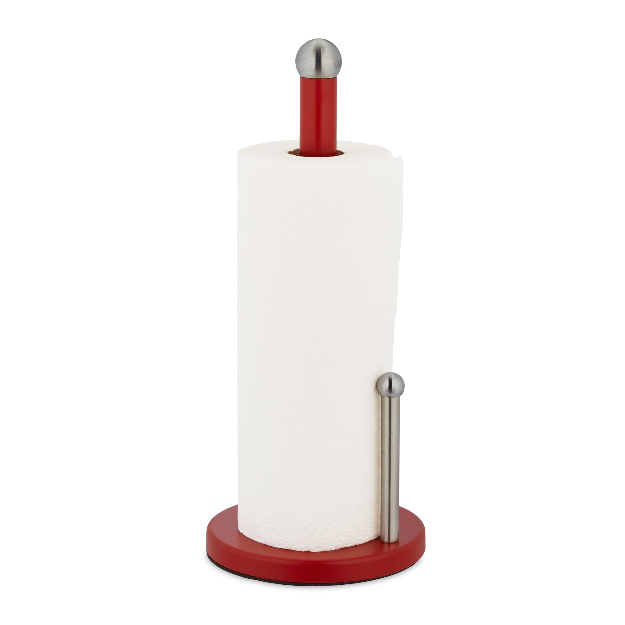 Küchenrollenhalter mit Abrollstop Rot-Silber