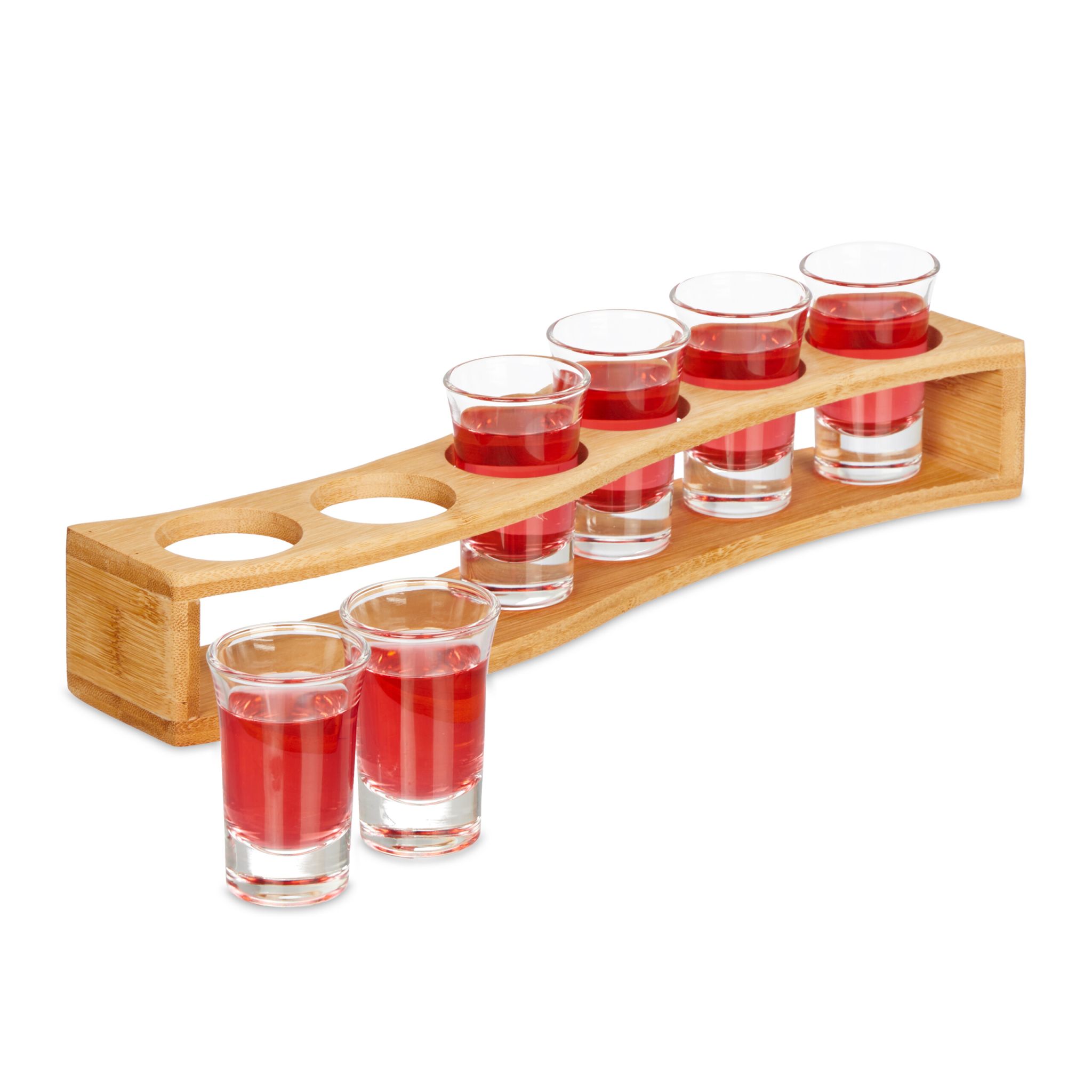 Schnapsbrett Bambus mit 6 Gläsern Hellbraun-Transparent