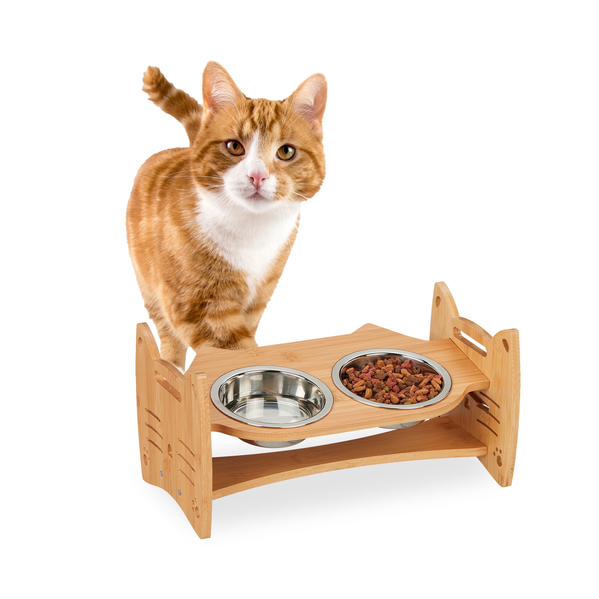 Höhenverstellbare Futterstation Katze Hellbraun-Silber