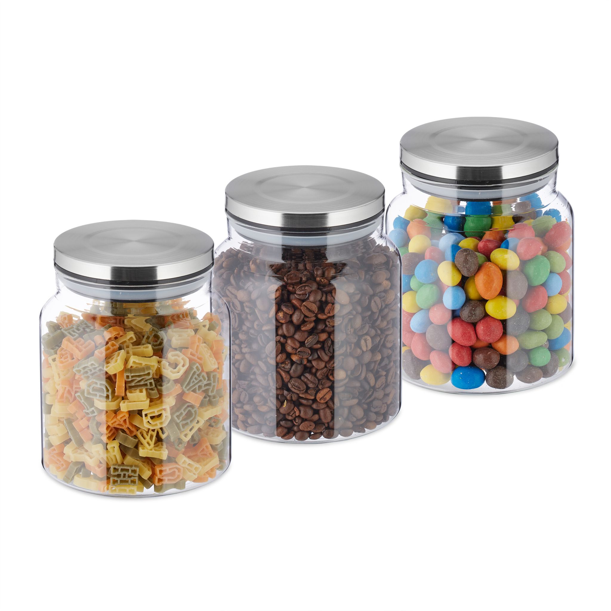Vorratsgläser mit Deckel 1100ml 3er-Set Silber-Transparent