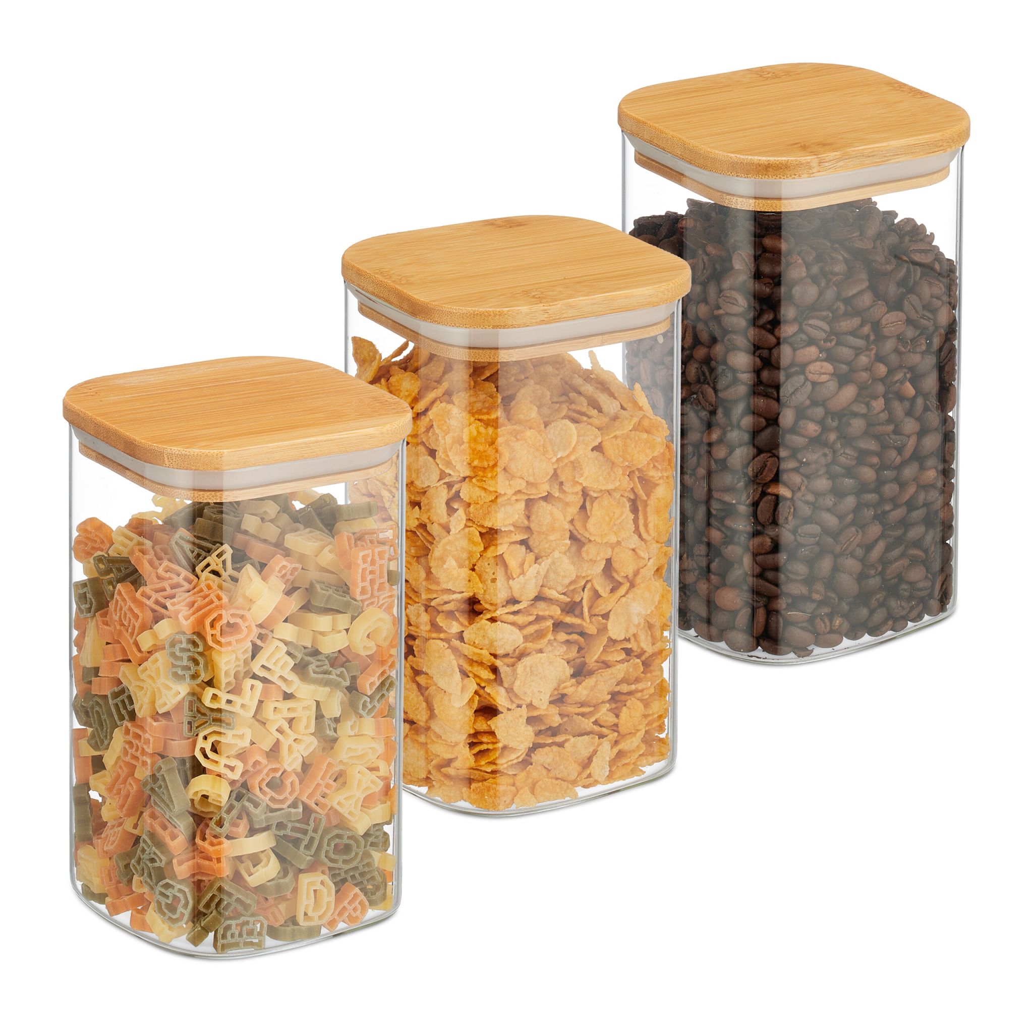 Vorratsgläser mit Deckel 1200ml 3er-Set Hellbraun-Transparent