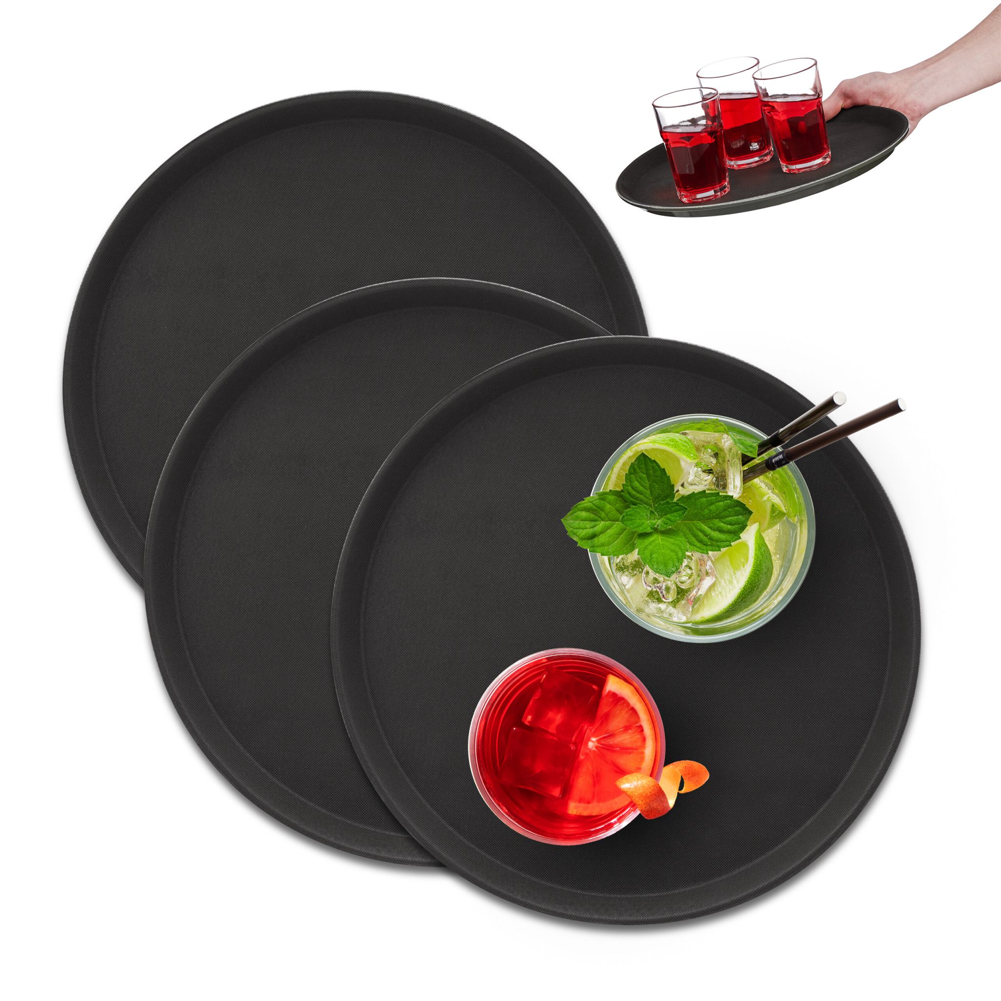 Rundes Gastro Serviertablett 3er-Set Schwarz