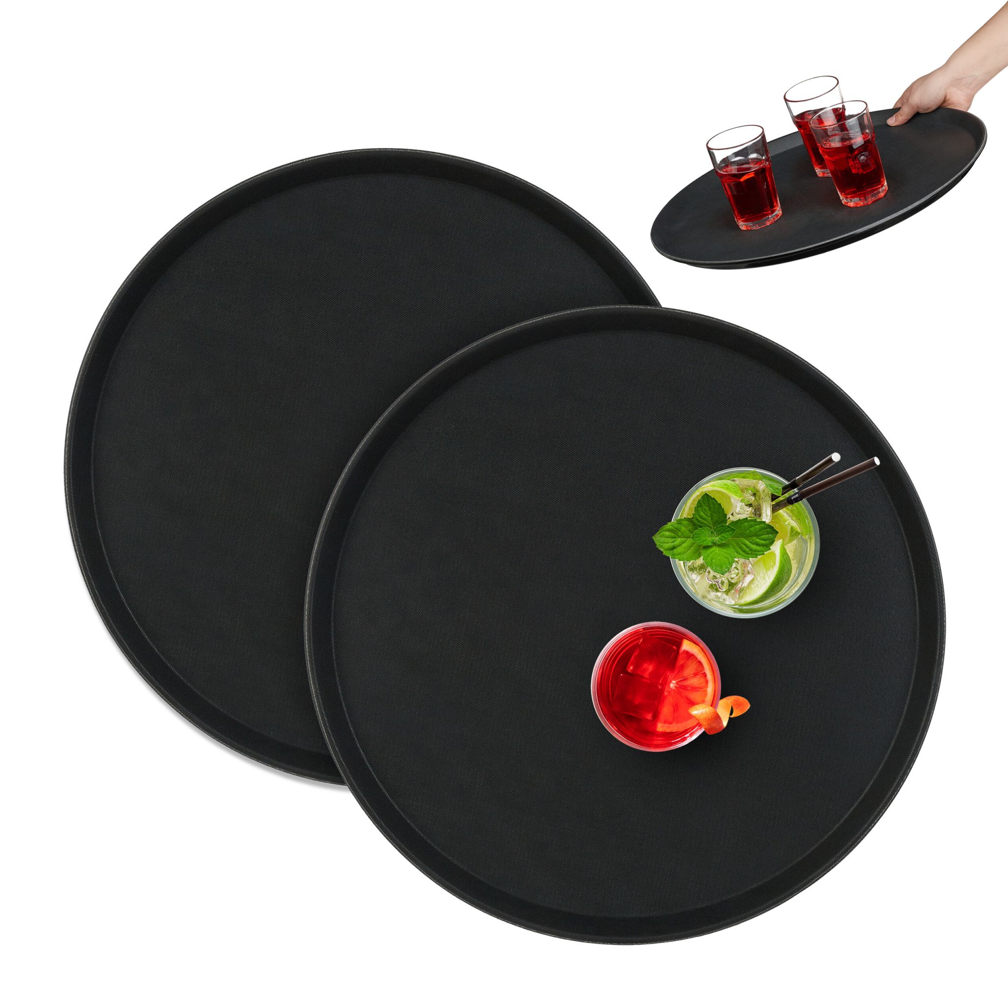 Rundes Gastro Serviertablett 2er-Set Schwarz