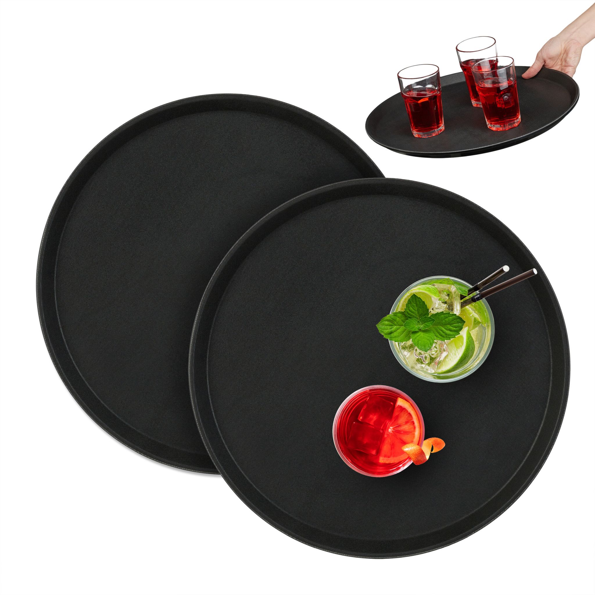 Rundes Gastro Serviertablett 2er-Set Schwarz