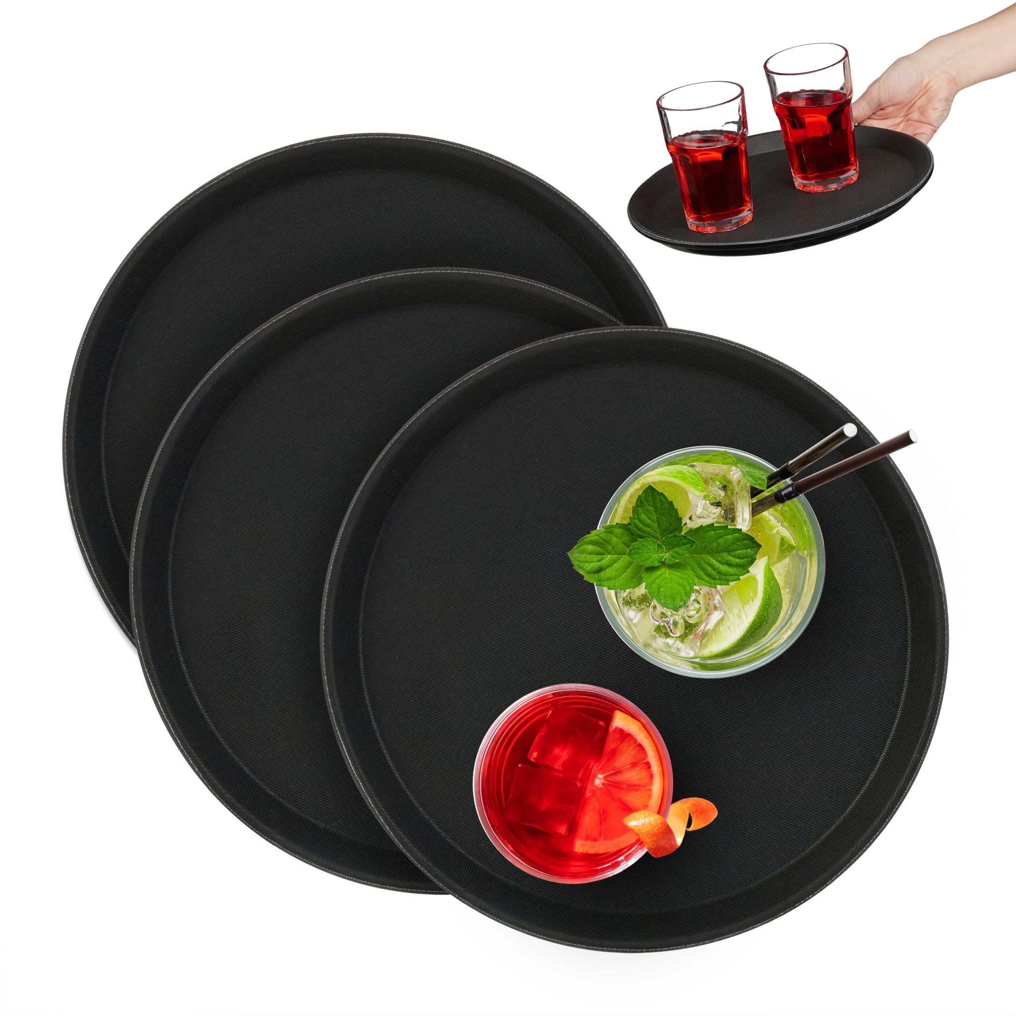 Rundes Gastro Serviertablett 3er-Set Schwarz